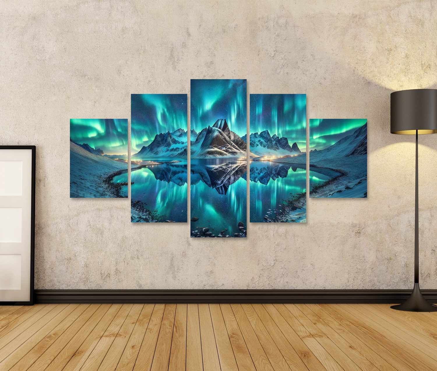 islandburner Leinwandbild Polarlichter über Nachtlandschaft atemberaubend günstig online kaufen