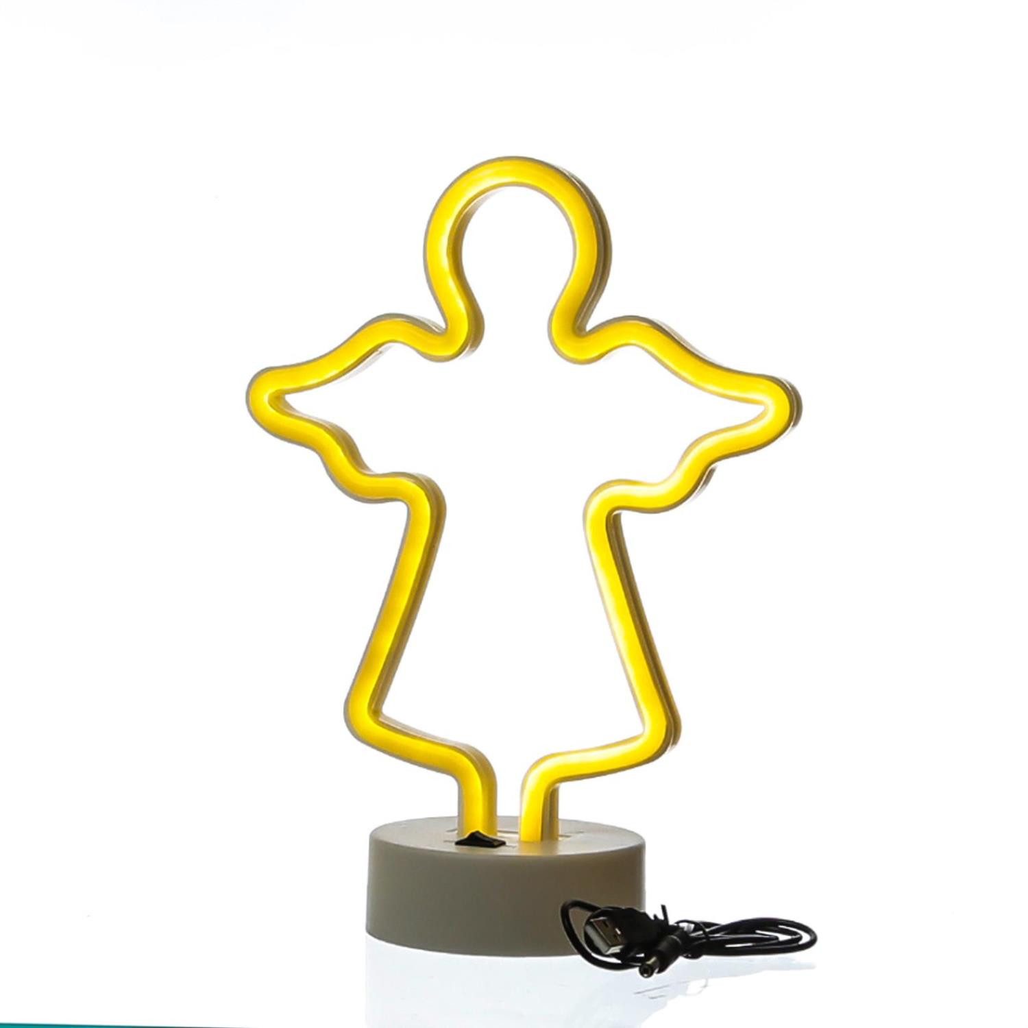 SATISFIRE LED Dekolicht LED Neonlicht ENGEL Neonschild Leuchtfigur USB Batterie 28cm, LED Classic, warmweiß (2100K bis 3000K)