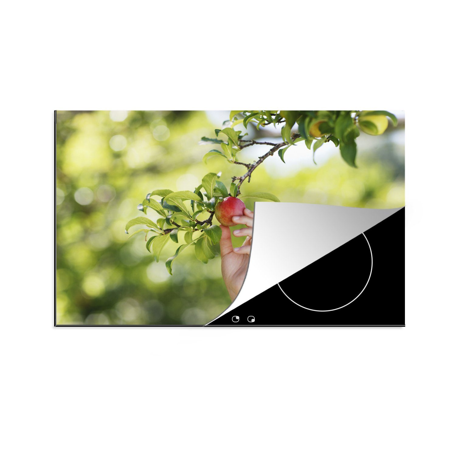 MuchoWow Herdblende-/Abdeckplatte Obstbäume - Gemüsegarten - Apfel, Vinyl, (1 tlg), 81x52 cm, Induktionskochfeld Schutz für die küche, Ceranfeldabdeckung