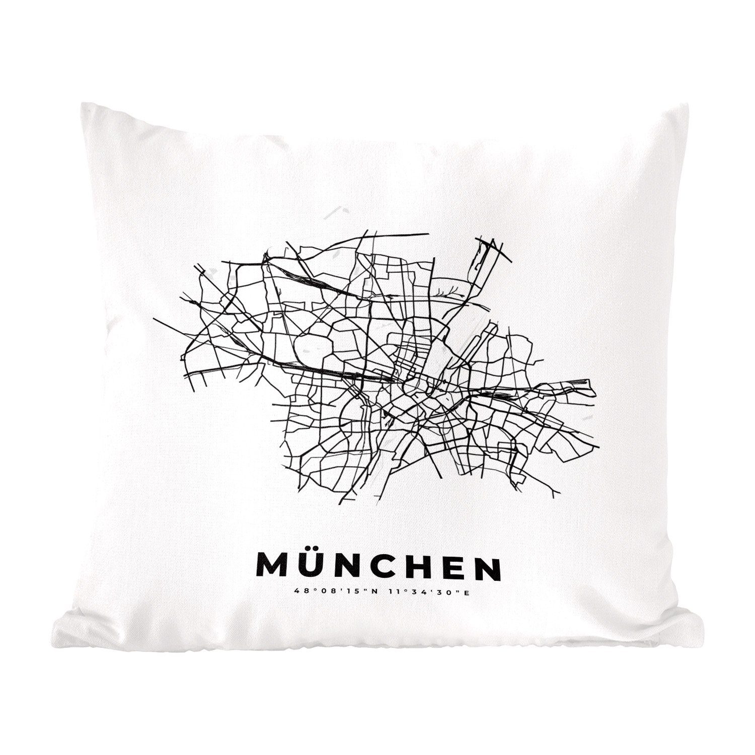 MuchoWow Dekokissen Karte - Stadtplan - München - Deutschland - Schwarz-Weiß, Zierkissen mit Füllung für Wohzimmer, Schlafzimmer, Deko, Sofakissen