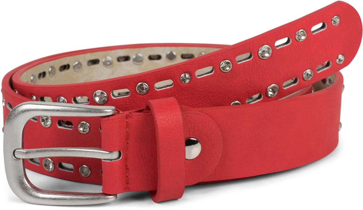 styleBREAKER Synthetikgürtel Gürtel mit Strass und ovalem Lasercut Muster (1-St)