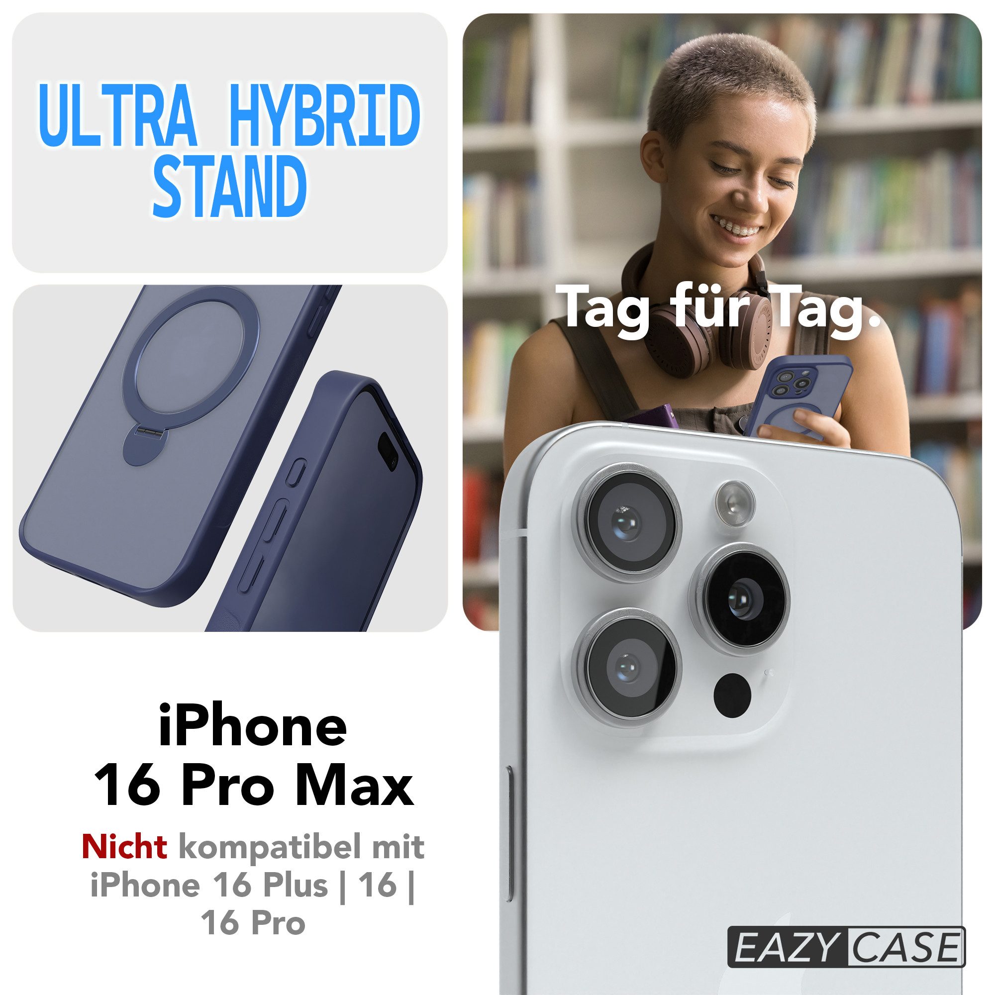 EAZY CASE Handyhülle Outdoor iPhone 16 Pro Max Case MagSafe Ring 6,9 Zoll, Outdoor Handy Hülle Etui Schutzhülle Slim mit Kameraschutz Blau – Bild 2 von 5