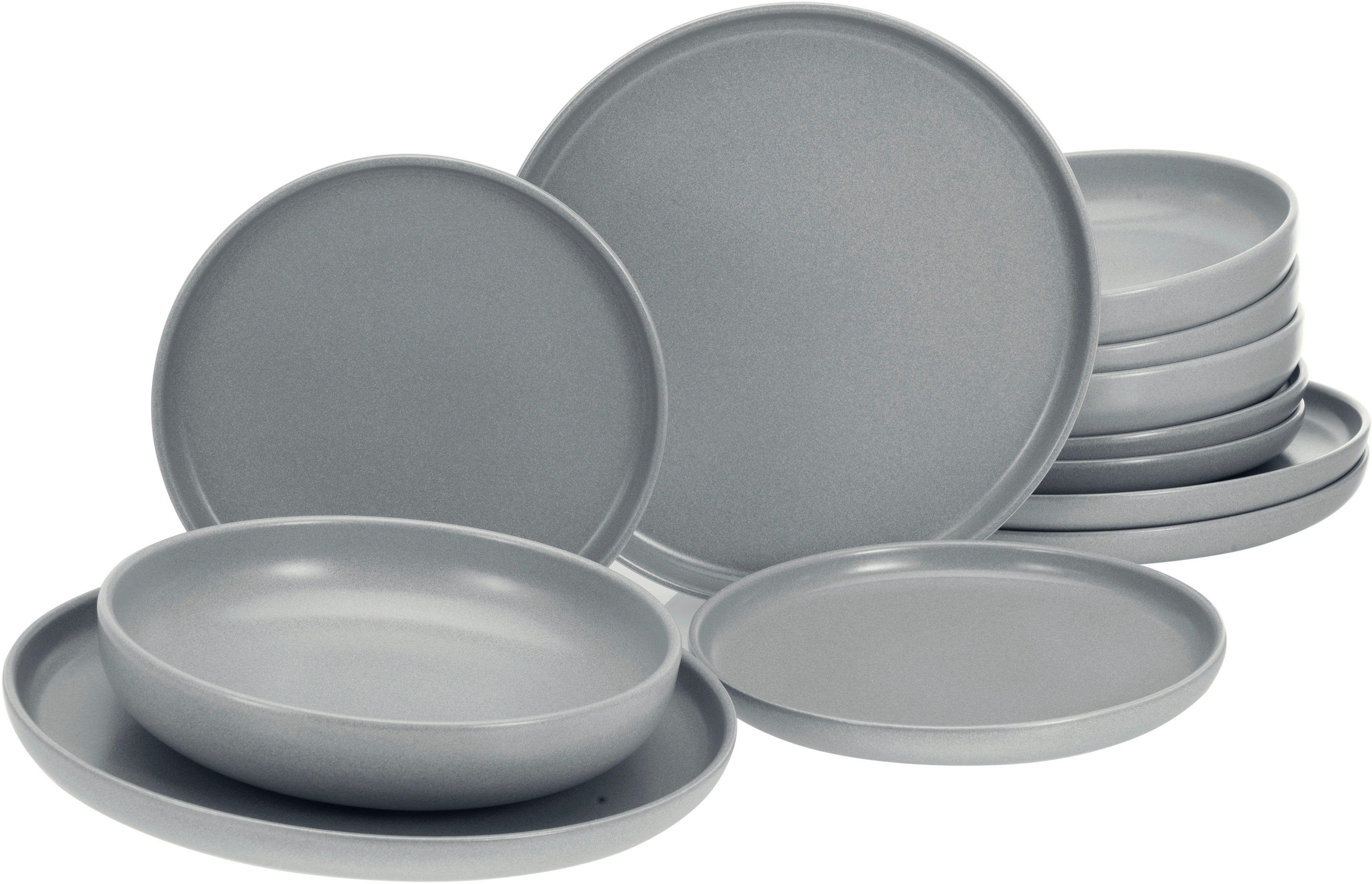 Personen, seidenmatte Uno (12-tlg), CreaTable Tafelservice Oberfläche Steinzeug, Grau 4