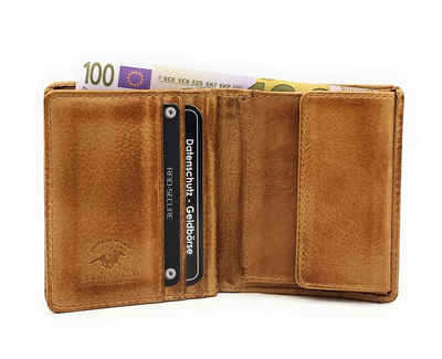 JOCKEY CLUB Mini Geldbörse echt Leder Portemonnaie mit RFID Schutz vintage braun, gewachstes Rindleder