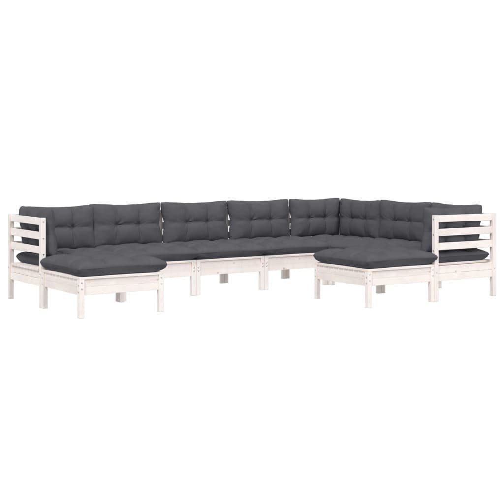 vidaXL Gartenlounge-Set 9-tlg. Garten-Lounge-Set mit Kissen Weiß Kiefer Massivholz, (9-tlg)