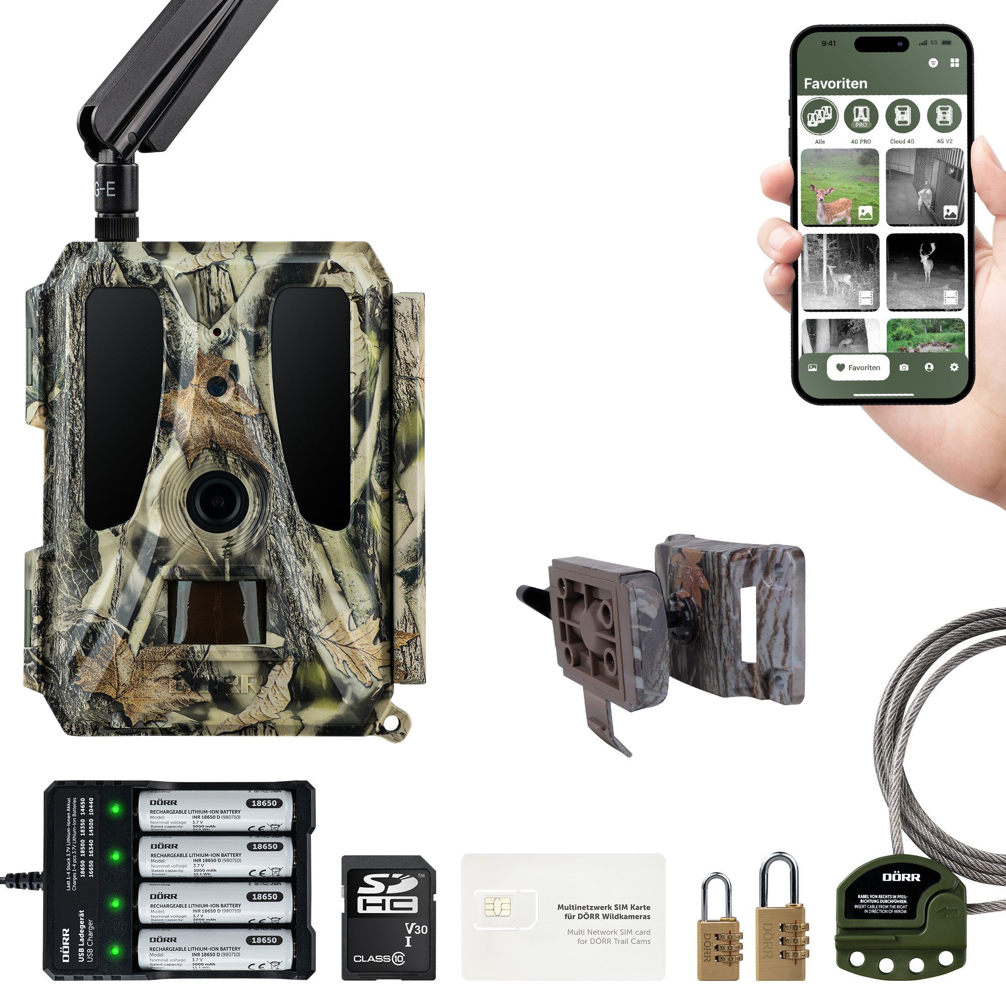 Dörr Wildkamera DÖRR Cloud Pro 4G Überwachungskamera, 60° & 100°, AA & Wiederaufladbar (Außenbereich, Innenbereich, Kein SIM-Lock, kein Abozwang, kostenlose DÖRR Cloud App)