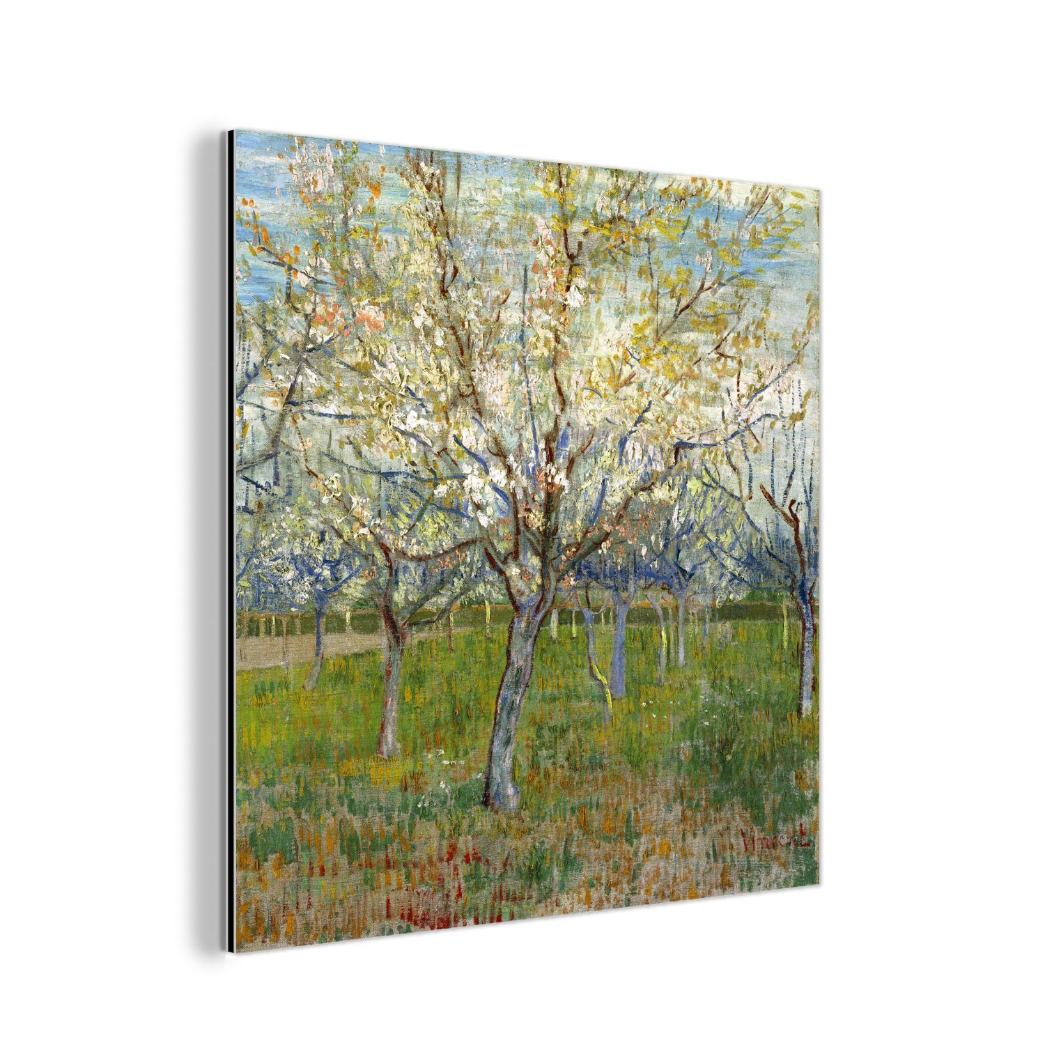 MuchoWow Metallbild Der rosa Obstgarten - Vincent van Gogh, (1 St), Alu-Dibond-Druck, Gemälde aus Metall, Aluminium deko
