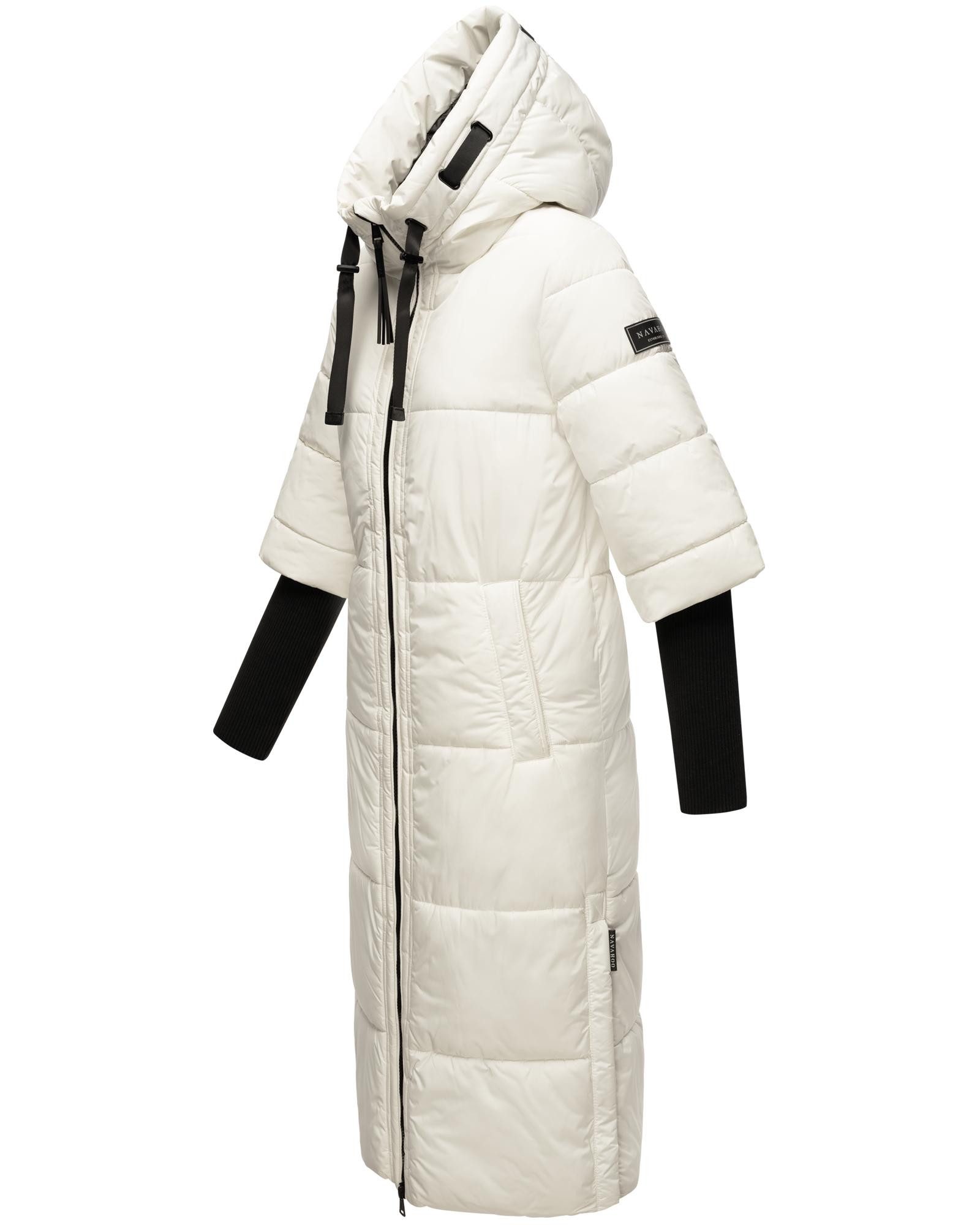 Navahoo Steppmantel Ciao Miau XIV Langer Wintermantel mit Rippstrickärmel