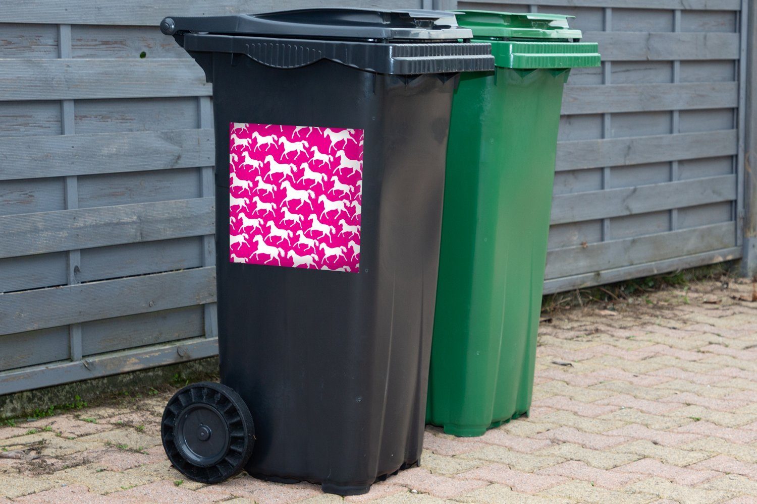 - Rosa Kinder - Pferde - Mülleimer-aufkleber, Sticker, (1 Wandsticker Abfalbehälter MuchoWow St), - Mülltonne, Mädchen Mädchen Container, - Weiß