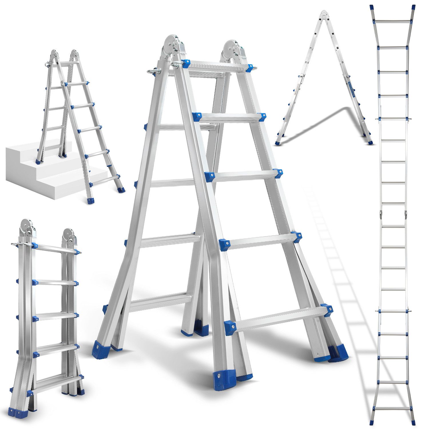 Clanmacy Vielzweckleiter Mehrzweckleiter Multifunktionsleiter 4x4 Alu Teleskopleiter 513cm