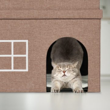 relaxdays Katzenzelt Braune Katzenhöhle mit 2 Etagen
