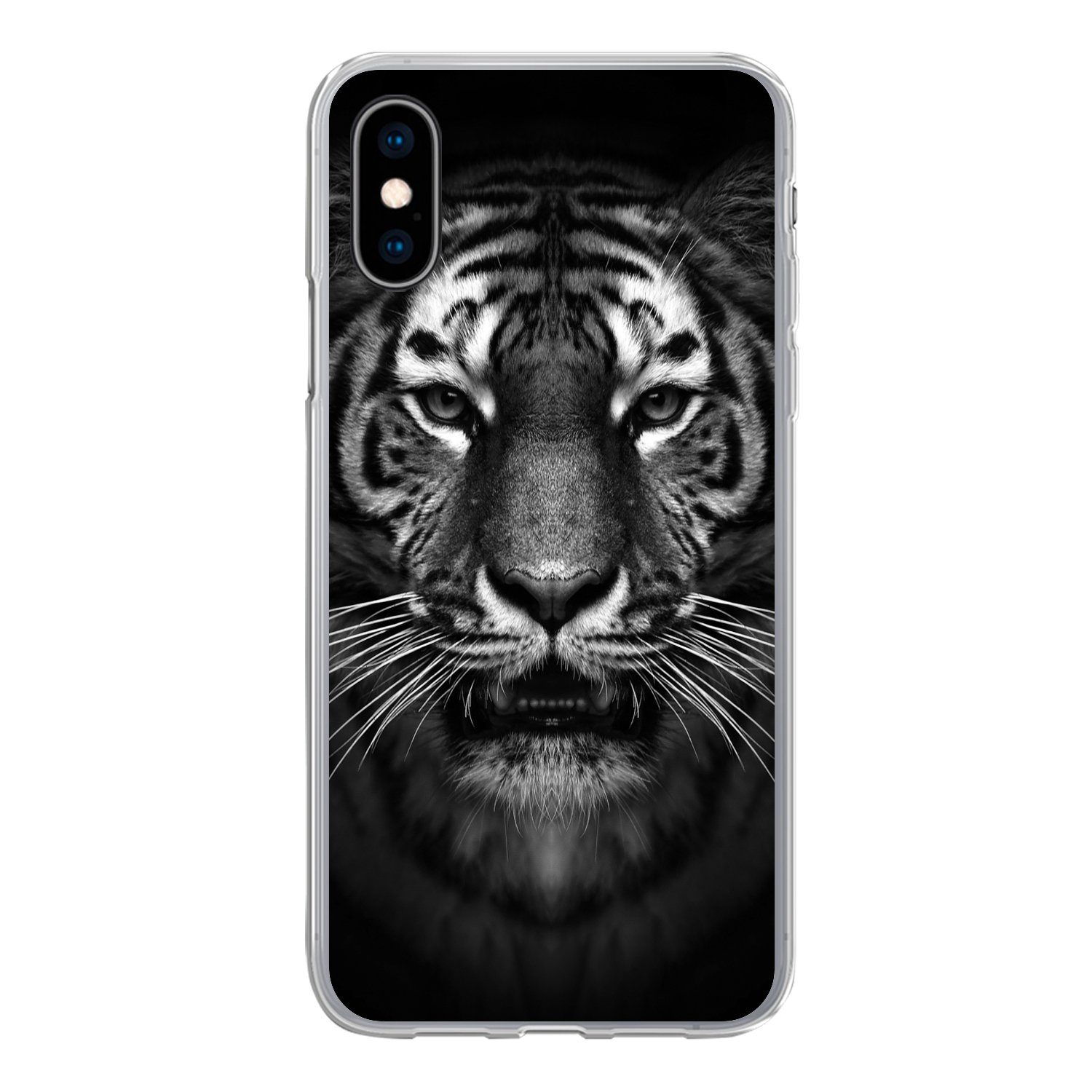 MuchoWow Handyhülle für Apple iPhone X Tiger - Tiere - Schwarz - Weiß - Porträt - Wild, Smartphone-Bumper, Print, Handy Schutzhülle Dünn