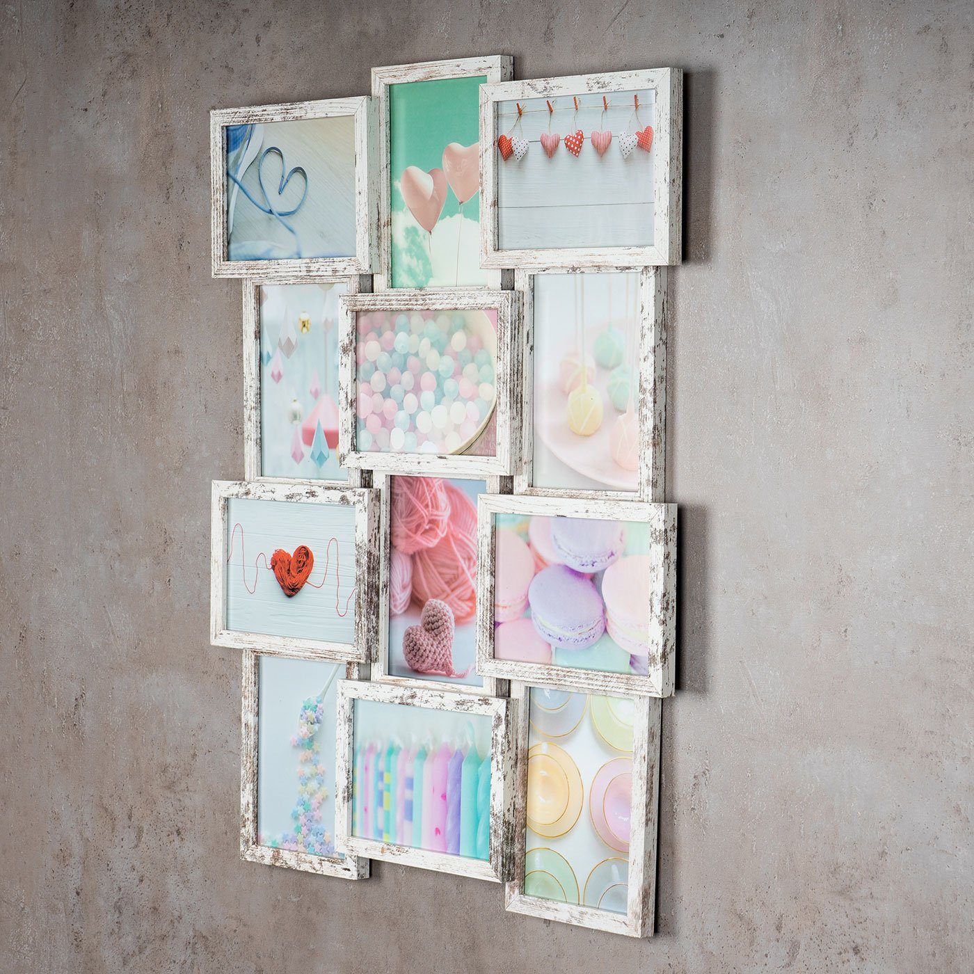 Levandeo® Bilderrahmen Collage, levandeo Bilderrahmen Collage 51x68cm 12 Fotos 13x18 Shabby Chic MDF