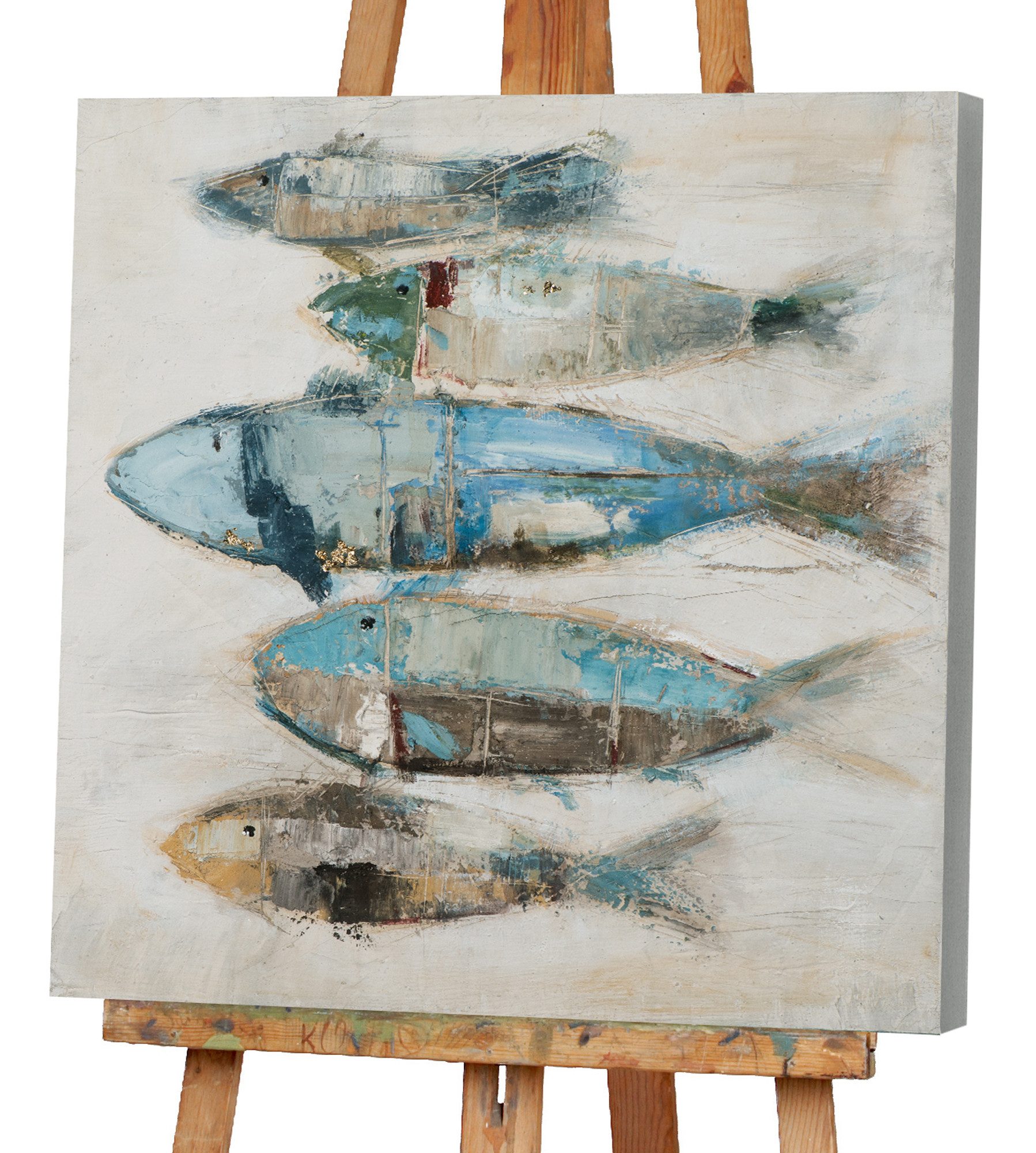 ArtUniverse Gemälde Abstrakter Fischschwarm 80x80 cm, Tiermotiv