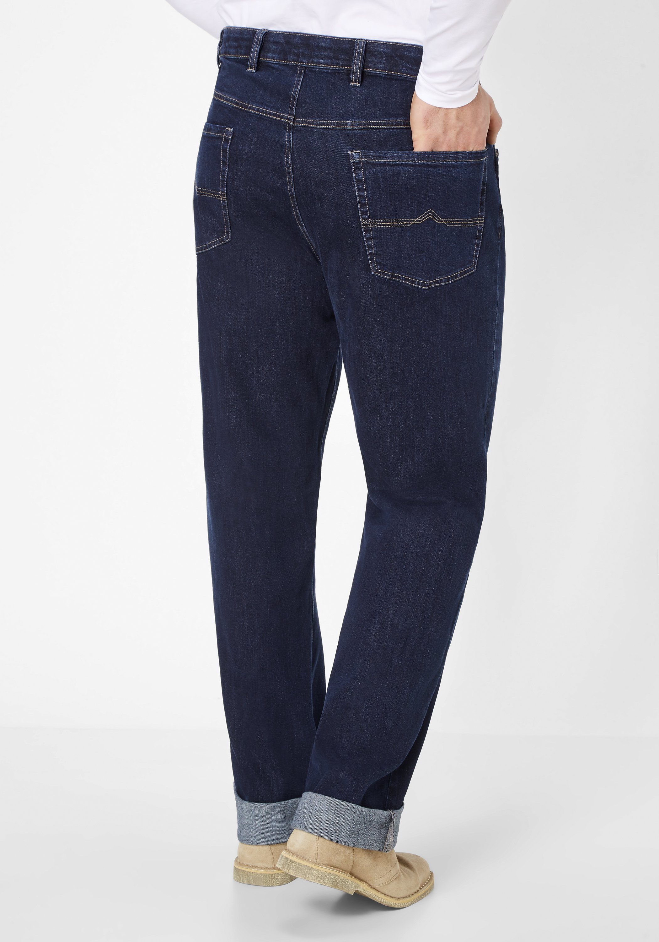 Suprax Jeans dark elastischem Komfort-Dehnbund Sicherheitstasche stone mit und Regular-fit-Jeans