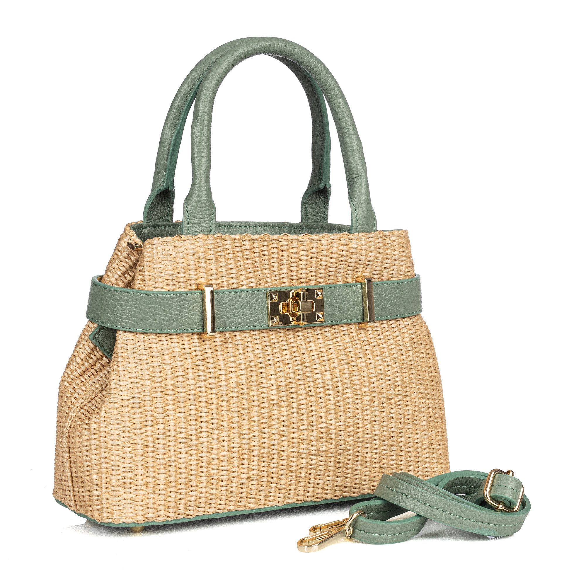 Der Trachtler Trachtentasche Damen Raffia-Tasche mit Lederdetails, - Made in Italy