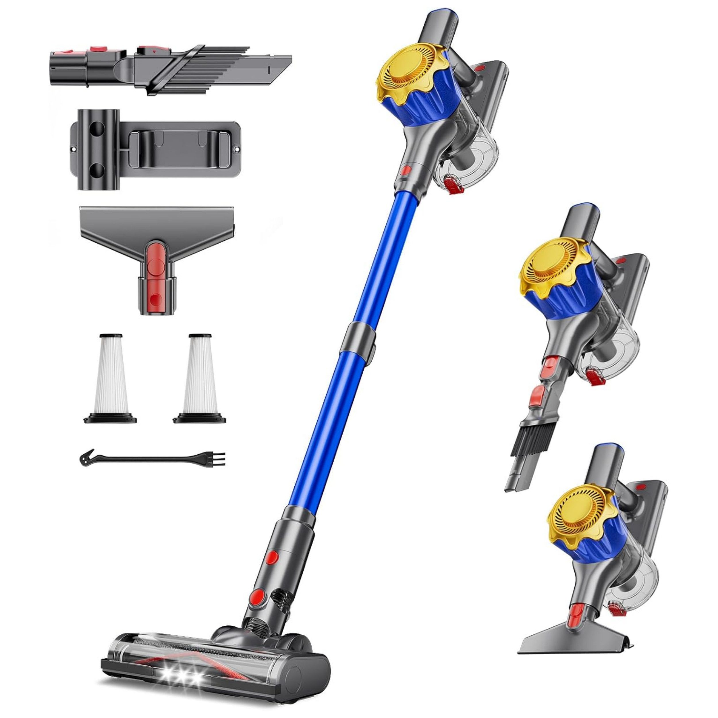 Goldstern-Tech Akku-Hand-und Stielstaubsauger, 450 W, beutellos, bis zu 50 Min Laufzeit, LED-Display, HEPA-Filter