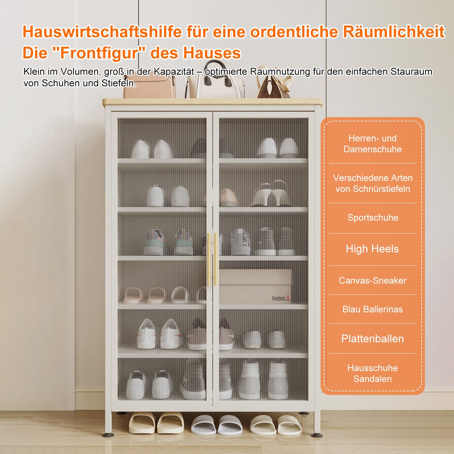 FOXSPORT Schuhschrank 7 Ebenen, mit verstellbaren Ablagen, 2- oder 3-türig (im Flur Diele, 32 cm tief) Schuhkommode mit Türen, Vitrinenschrank, Regalschrank