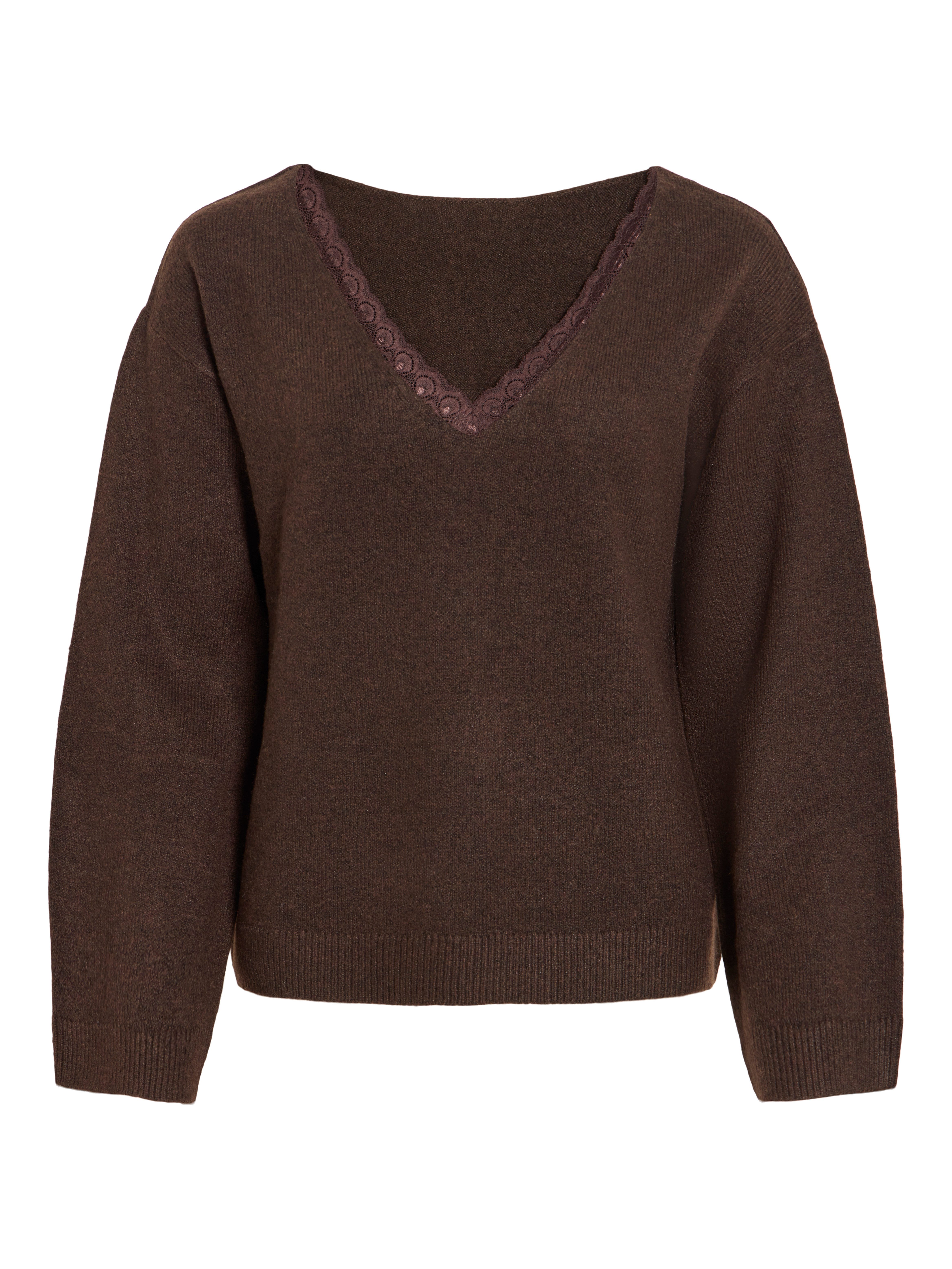 Vila V-Ausschnitt-Pullover VILIGA L/S V-NECK REV LACE KNIT TOP-NOOS Materialmix, Spitzen-Detail, regular fit – Bild 5 von 5
