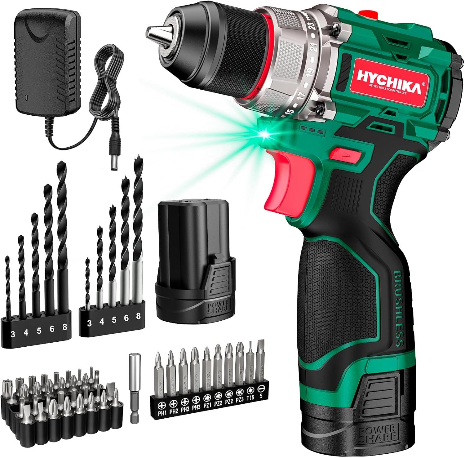 HYCHIKA BETTER TOOLS FOR BETTER LIFE Akku-Schraubendreher 16.8V Brushless Drill Screwdriver, 45 Nm Max, 1500 U/min, 45 Nm