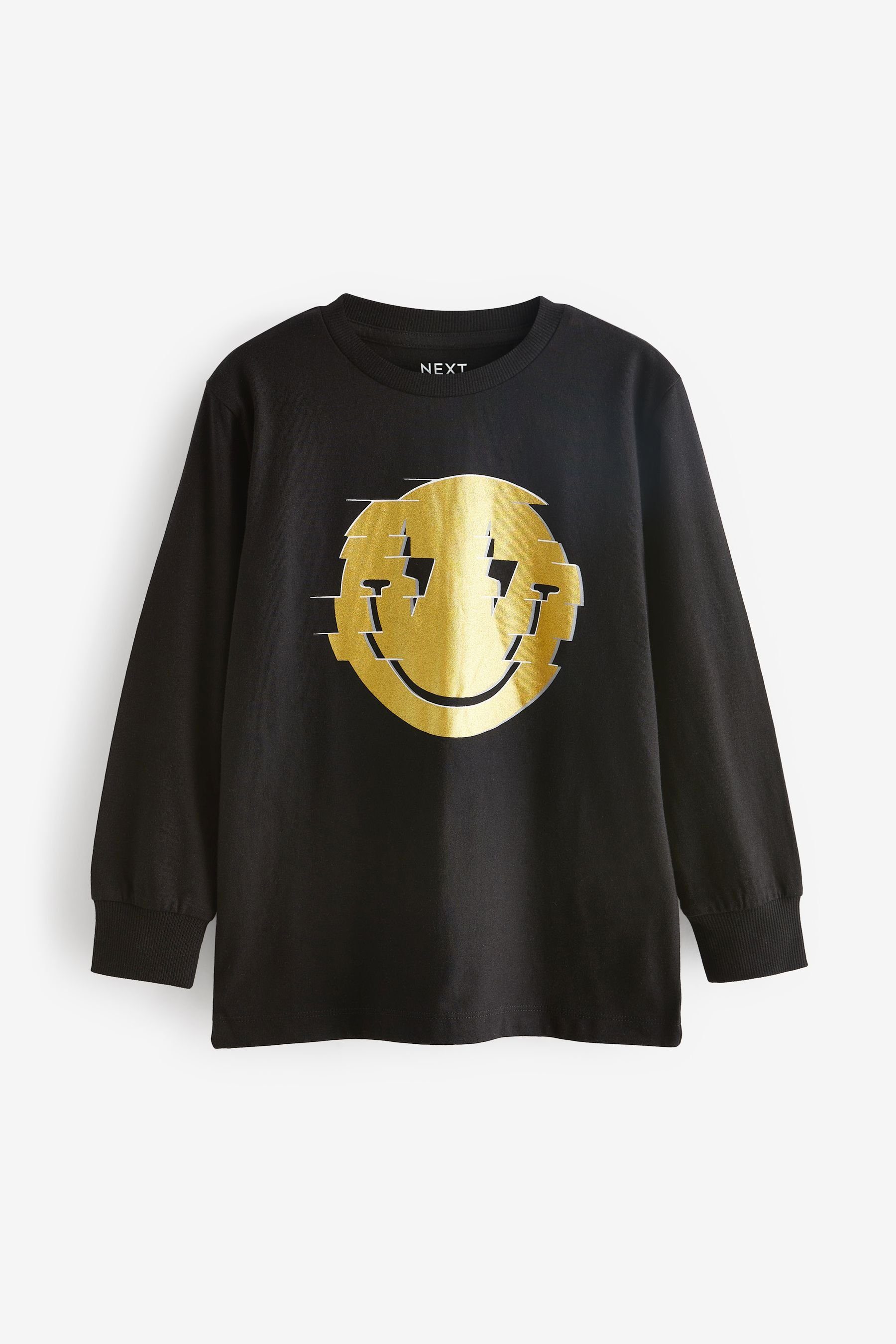 Next Langarmshirt Langärmeliges Grafik-T-Shirt (1-tlg) Black Gold Smile