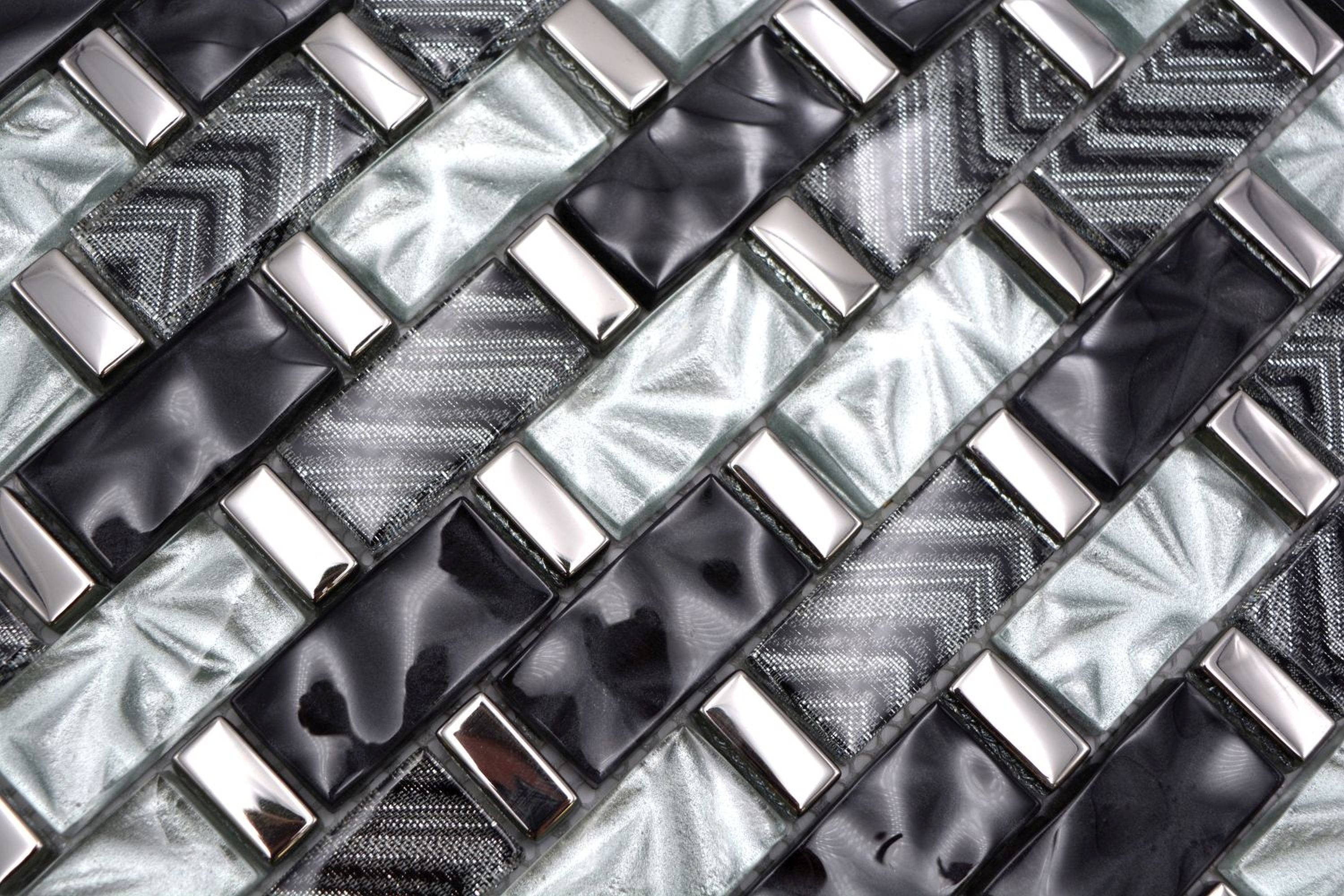 Thumbnail - Mosani Mosaikfliesen Glasmosaik Crystal Mosaik grau schwarz glänzend / 10 Mosaikmatten