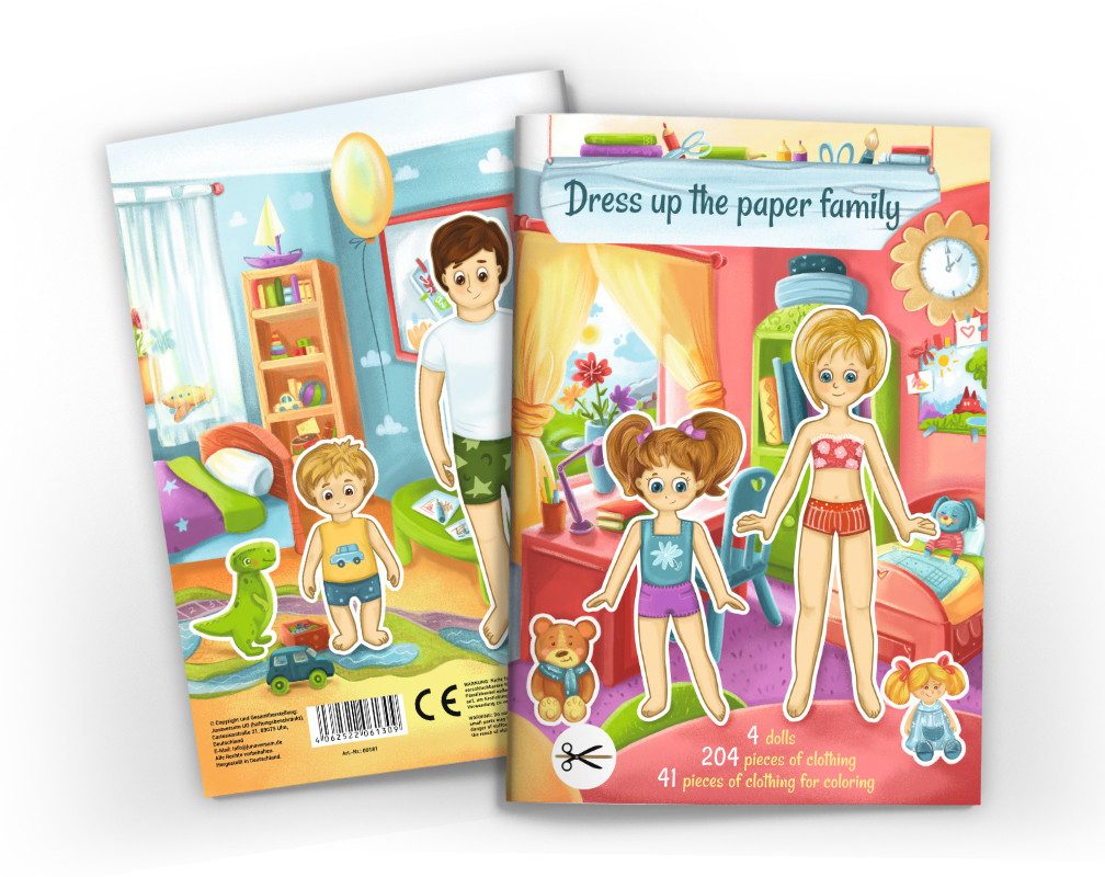 JUNAPACK Anziehpuppe Anziehpuppen zum Ausschneiden Papier Spielbuch mit Kleidungsstücken (1-tlg), Anziehpuppen zum Ausschneiden aus Papier