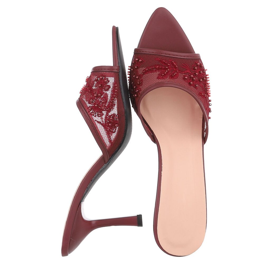 Ital-Design Damen High Heel Mule mit Stickerei & Perlen Pantolette (92214431) Pfennig-/Stilettoabsatz Sandalen & Sandaletten in Bordeaux