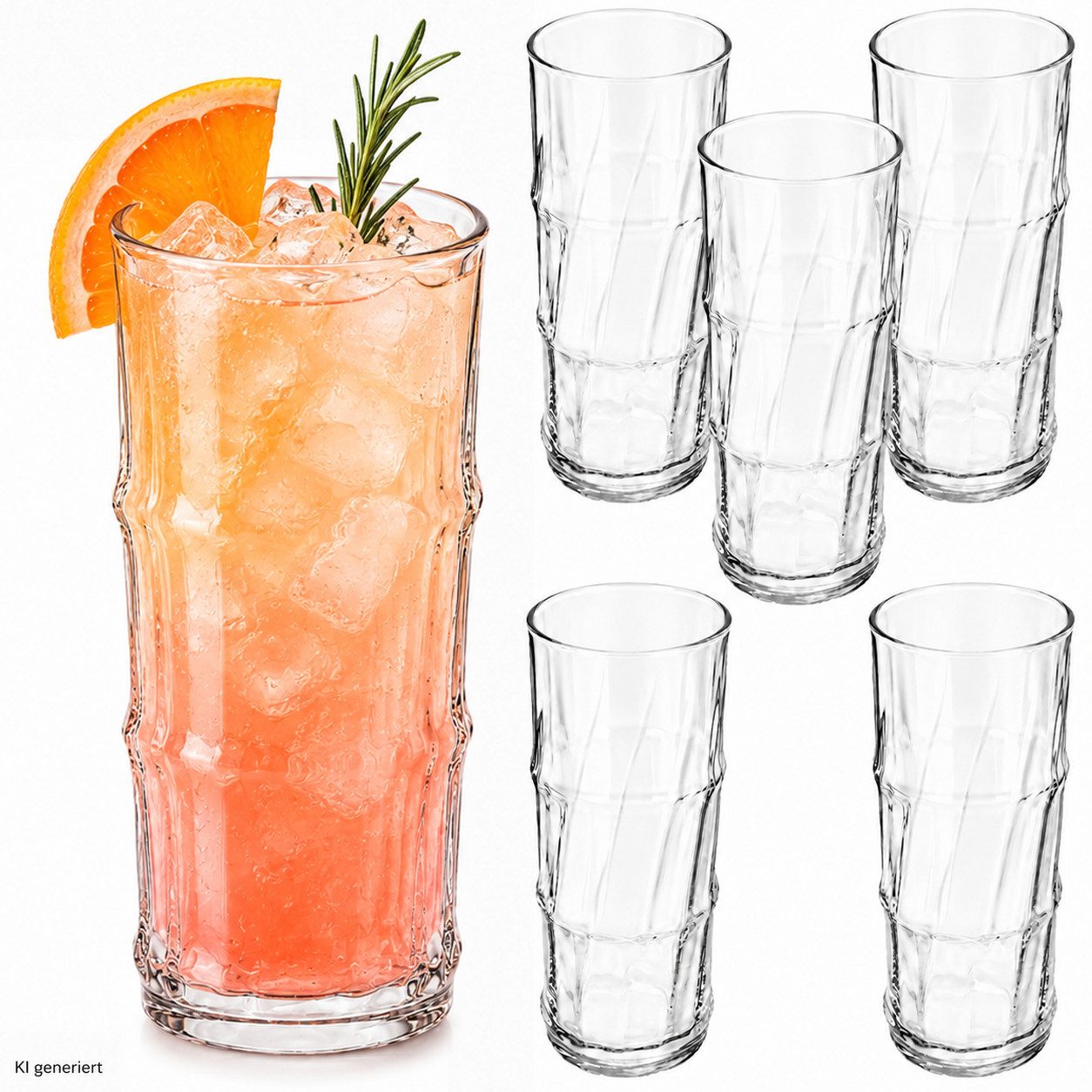 MamboCat Longdrinkglas 6er Set Bamboo Longdrinkgläser 475ml Cocktailglas Bar Party Trinkglas, Glas