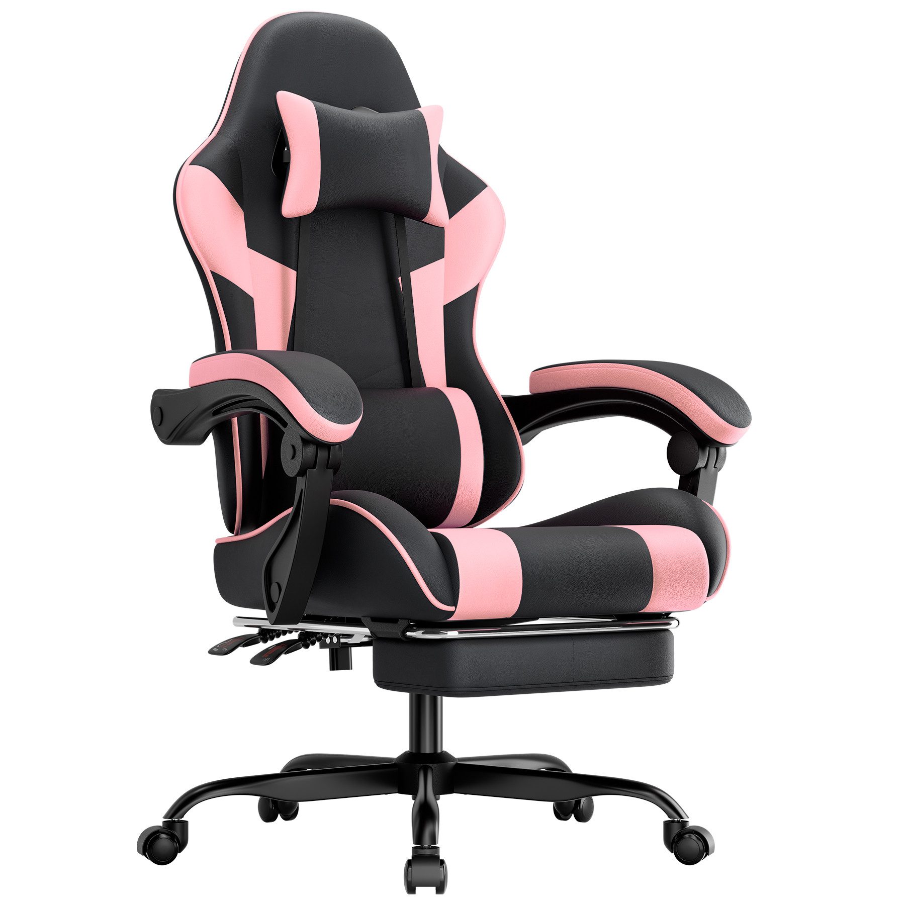 GLP Gaming-Stuhl Ergonomisch (Set), Bürostuhl mit Fußstütze, Kopfkissen & Synchronarmlehnen