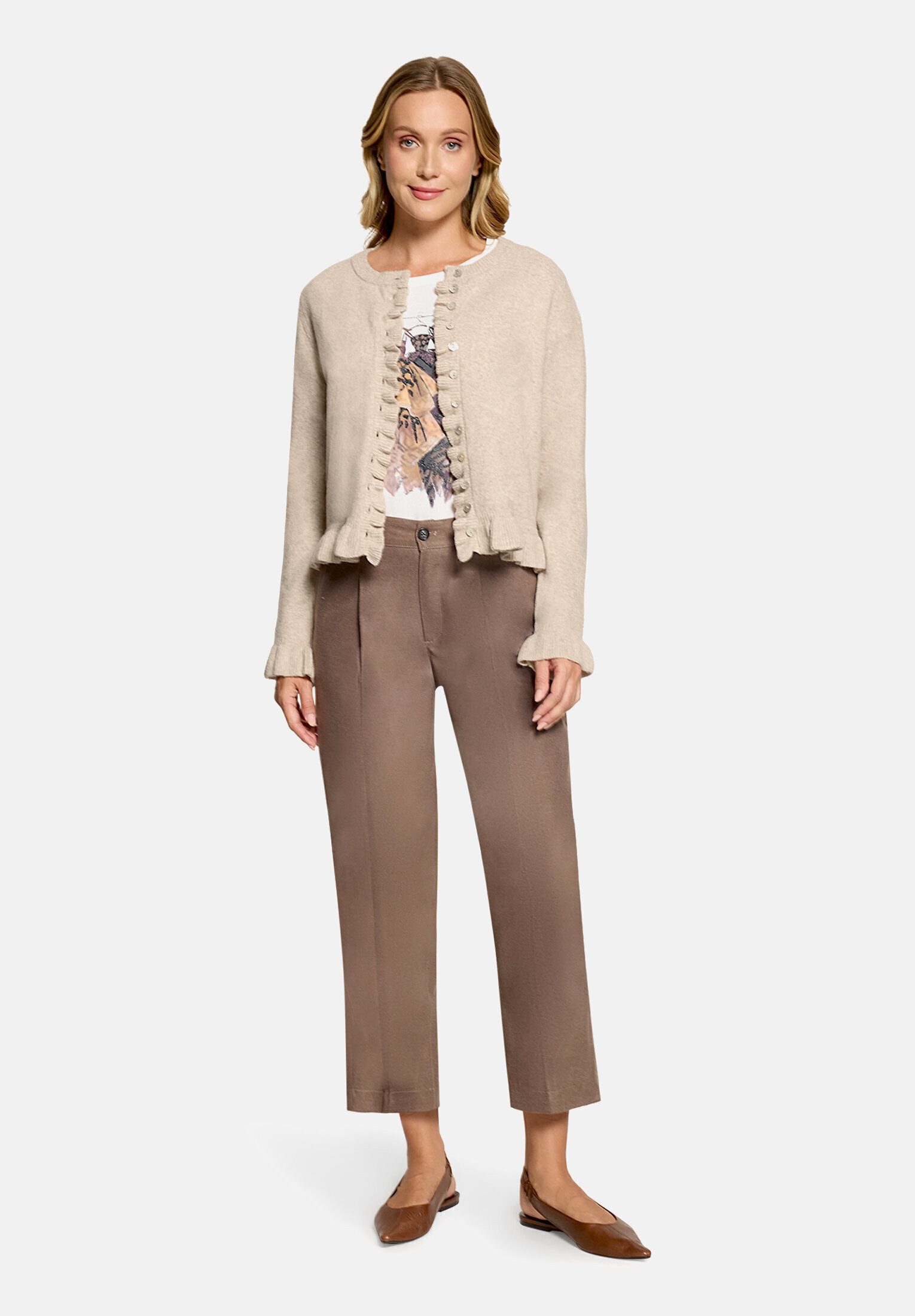 Cartoon Strickjacke Damen mit Rüschen (1-tlg)