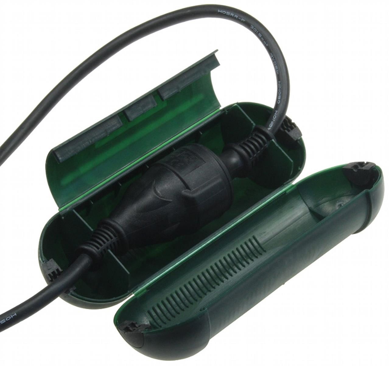 Humbert & Brandt GmbH Steckdosenblende Sicherheitsbox Schuko-Stecker Grün 1 Stück, Kunststoff, Sicherheitsbox Schuko Stecker Kabel Schutz Regen Wasser Strom Garten B