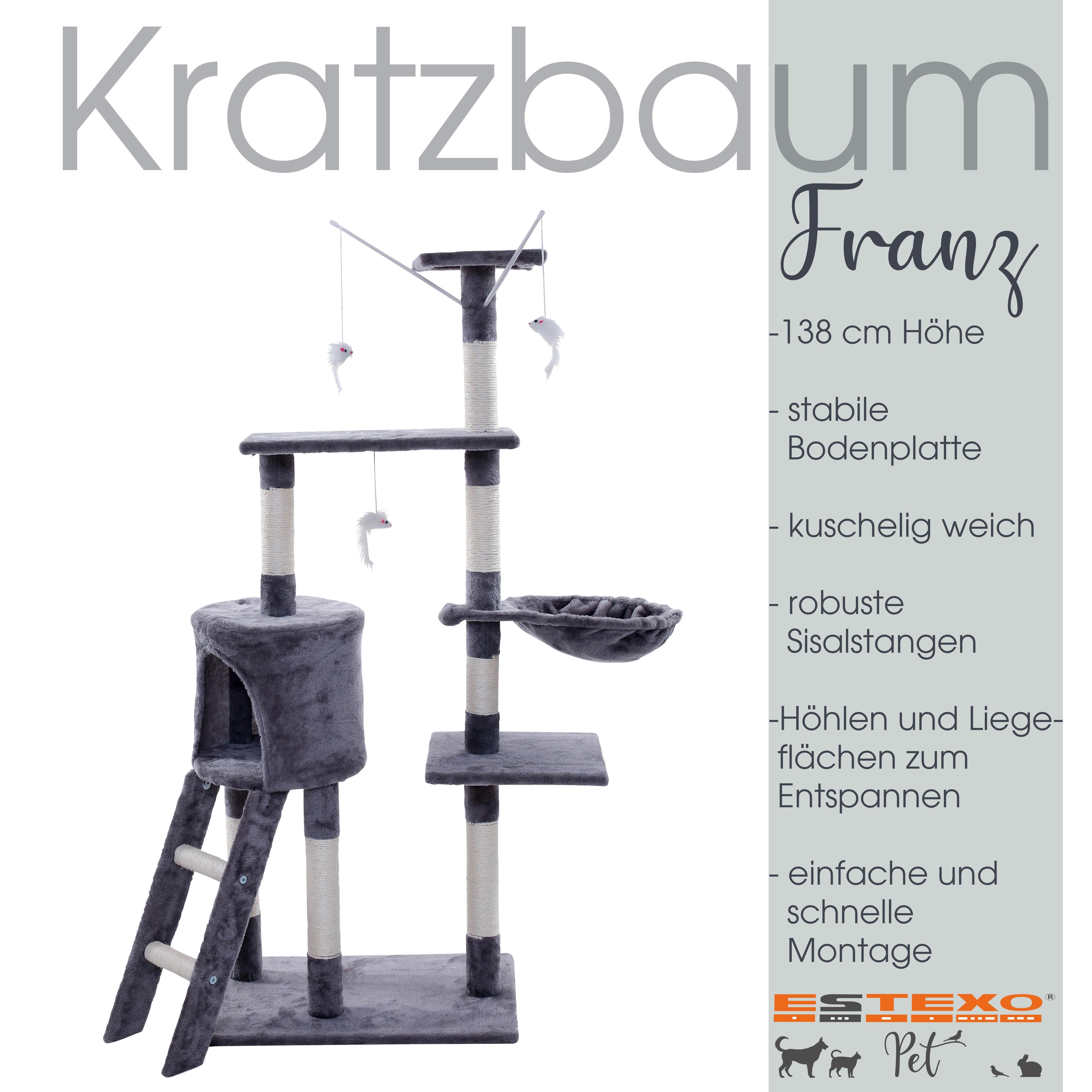 ESTEXO Kratzbaum Katzenbaum Katzenkratzbaum 138 cm XXL Kletterbaum Spielbaum Hellgra