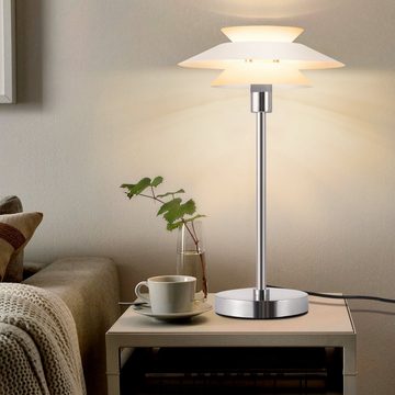 ZMH Tischleuchte Nachttischlampe Wohnzimmer Moderne Vintage E14 1 Flammig, LED fest integriert, Weiß