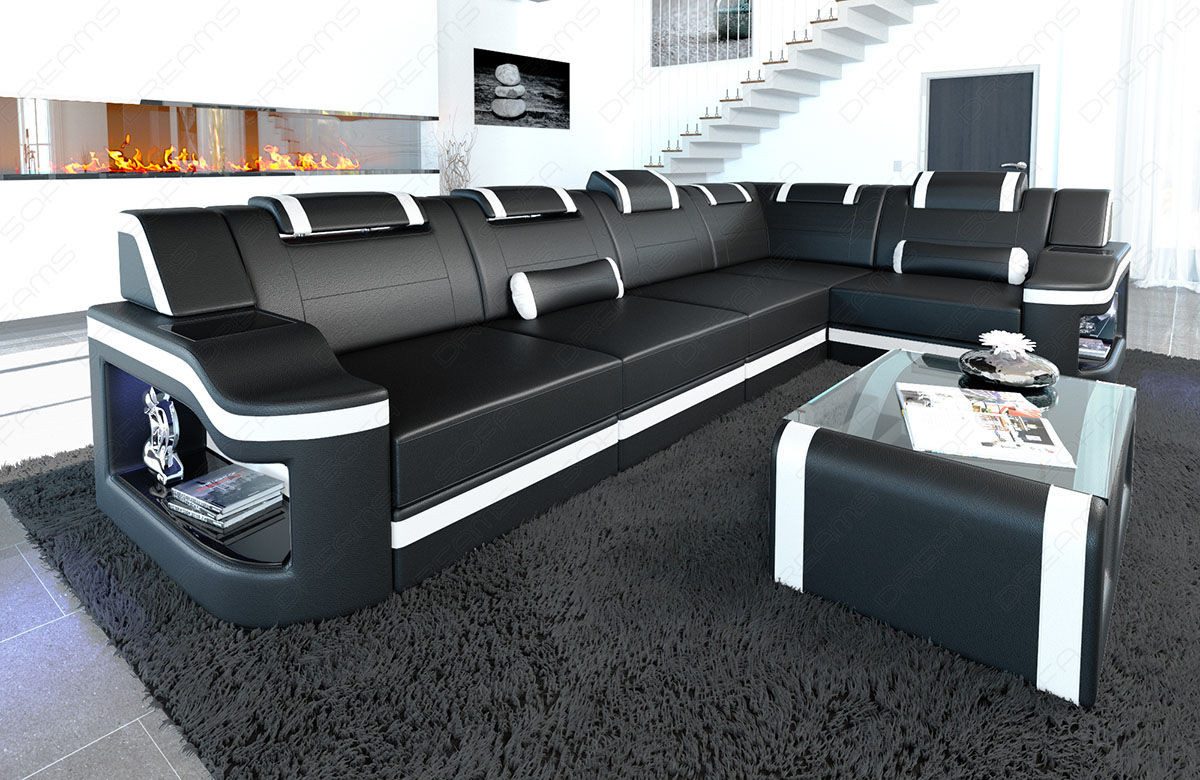 Sofa Dreams Ecksofa Ledersofa Padua L Form Mini, Designersofa, Sofa mit Licht und USB