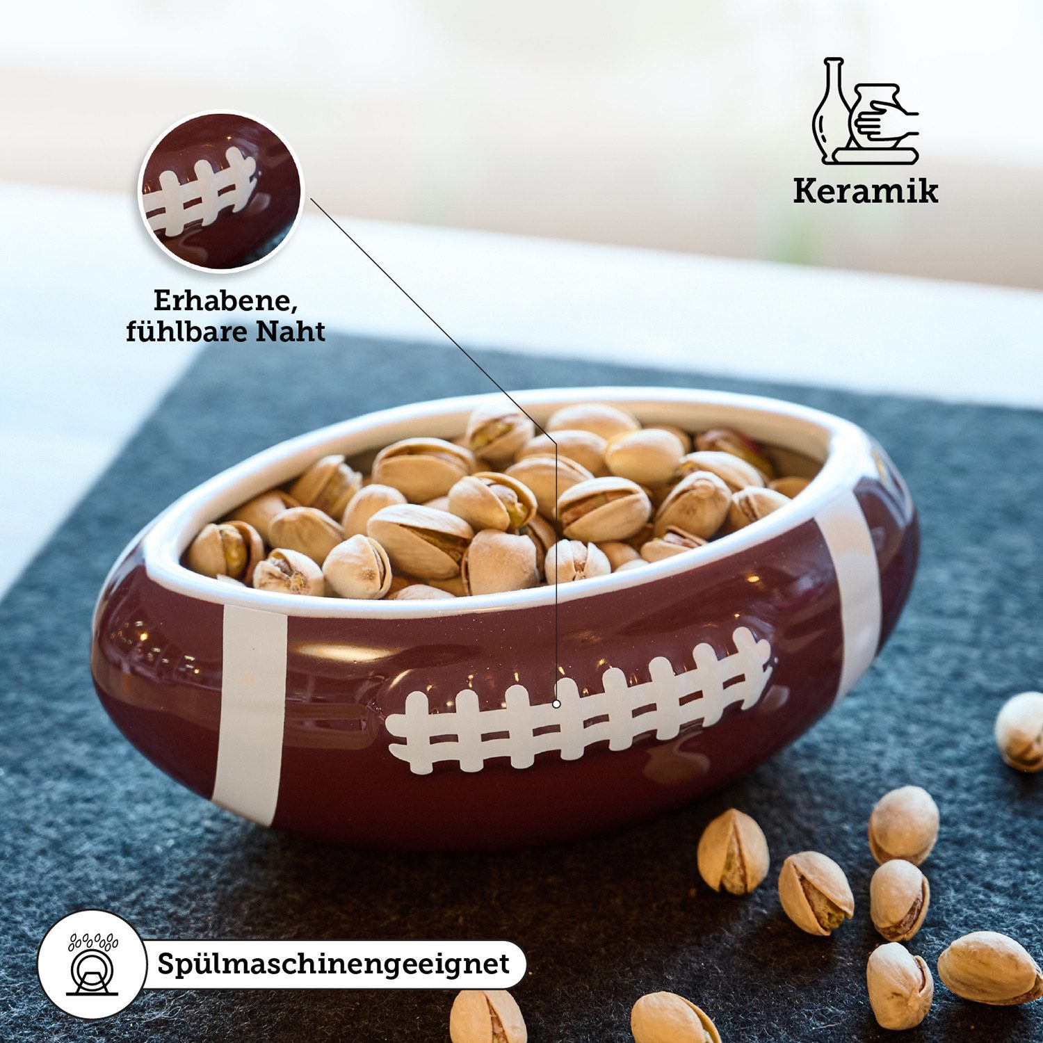 40YARDS Snackschale American Football Snackschale / Schüssel / Bowl, Keramik, (1-tlg), in American Football Form (Größe M, 16 cm Länge) – Bild 4 von 5
