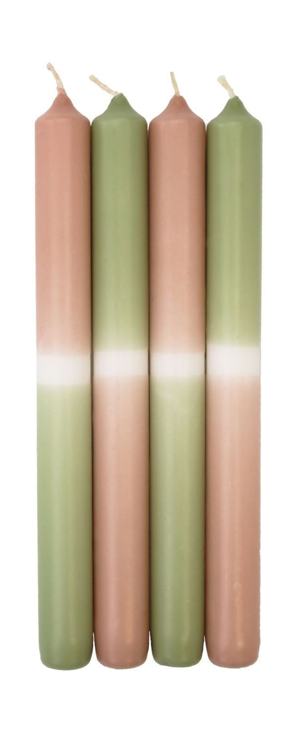 INNA-Glas Tafelkerze Dip Dye Stabkerzen LISSITA, 4 Stück, lachs-hellgrün, 25cm, Ø2,3cm, 11h