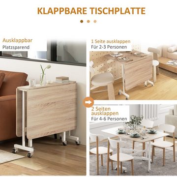 HOMCOM Klapptisch klappbarer Esstisch Küchentisch mit Rollen (Wohnzimmertisch, 1-St., Laptop-Tisch), für 4-6 Personen, Eiche