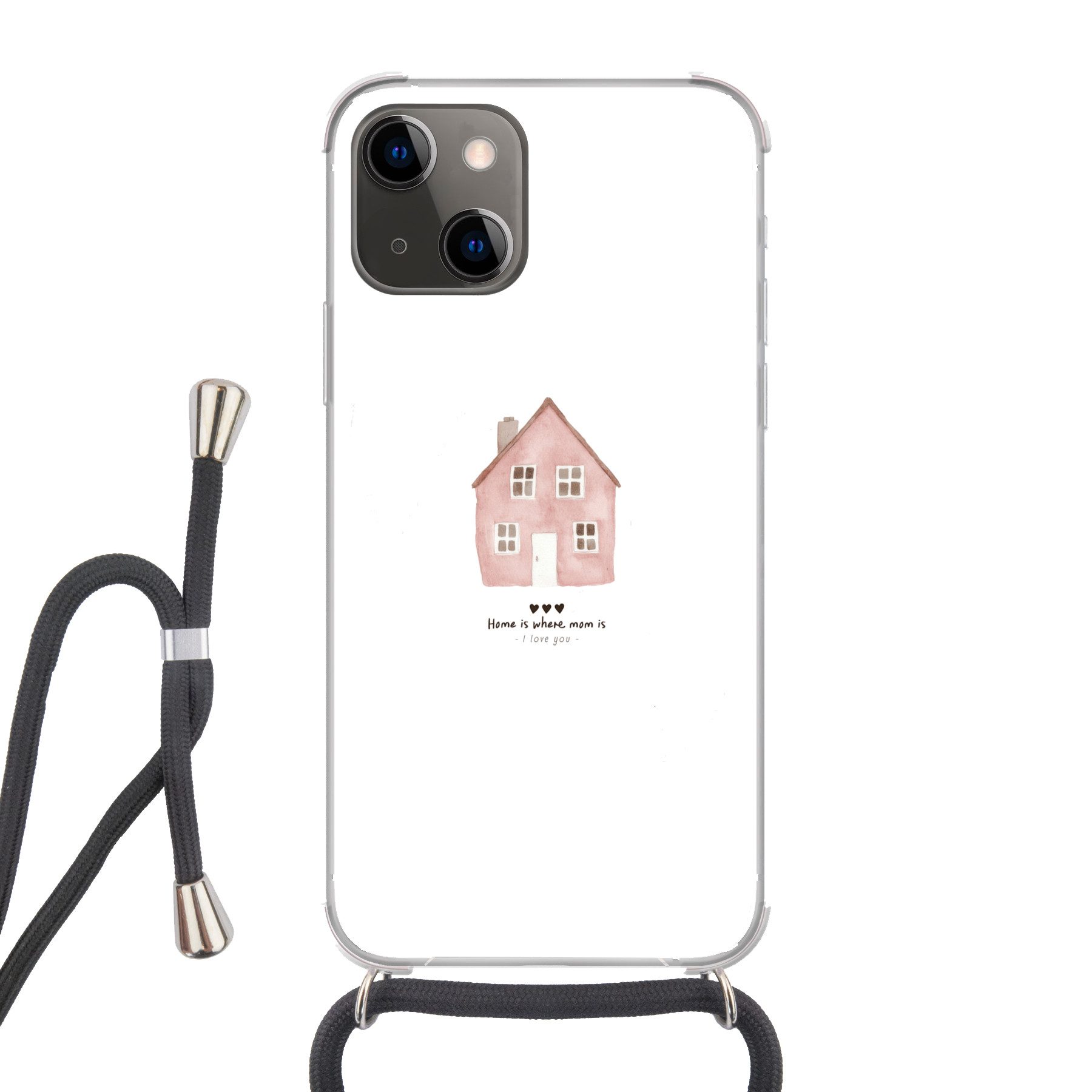 MuchoWow Handyhülle für Apple iPhone 13 Landhaus - Rosa - Zitat - Mutter, Tragbare Handyhüllen mit Kette zum umhängen, Handykette Handyband