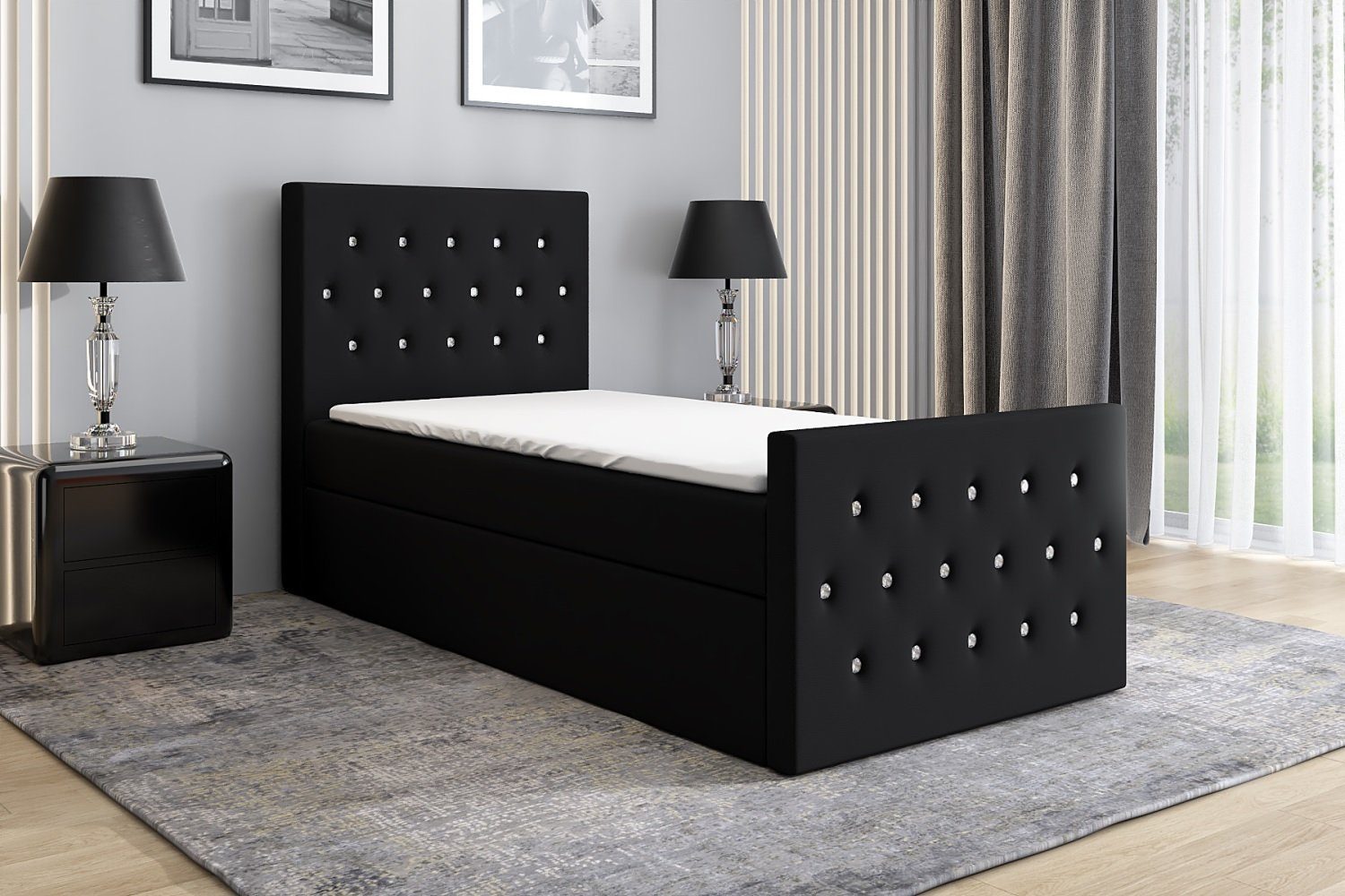 A&J MöbelLand GmbH Boxspringbett Einzelbett LILI mit Bettkasten, Topper und günstig online kaufen