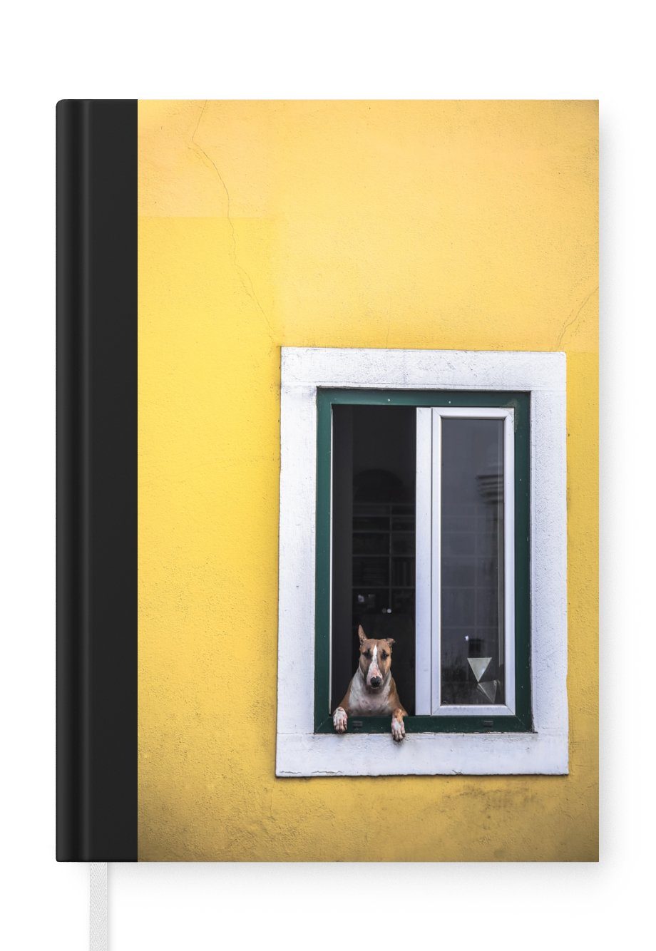 MuchoWow Notizbuch Brauner Hund aus dem Fenster, Journal, Merkzettel, Tagebuch, Notizheft, A5, 98 Seiten, Haushaltsbuch