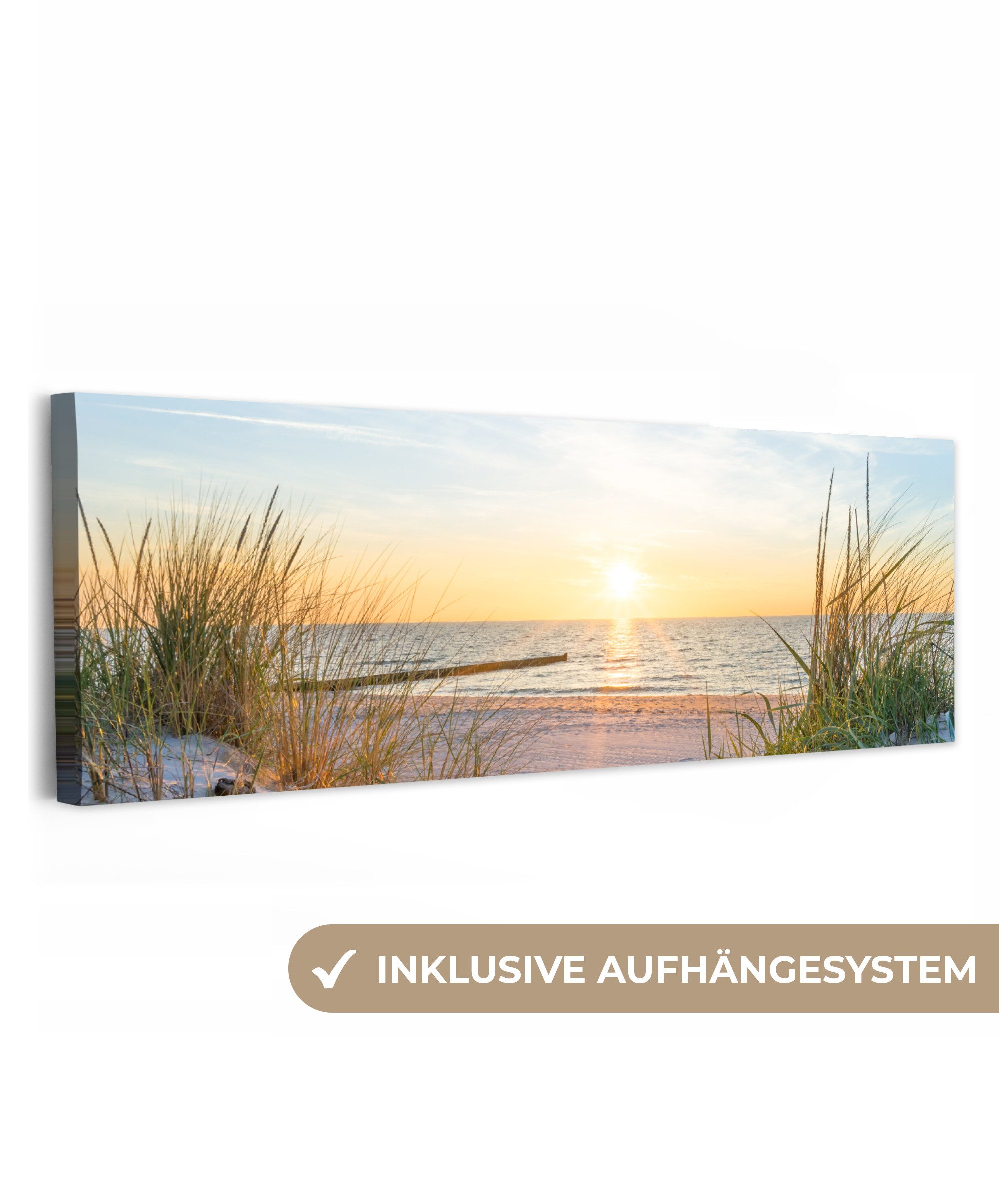 OneMillionCanvasses® Leinwandbild Panorama Strand - Sonne - Düne - Gras - S günstig online kaufen
