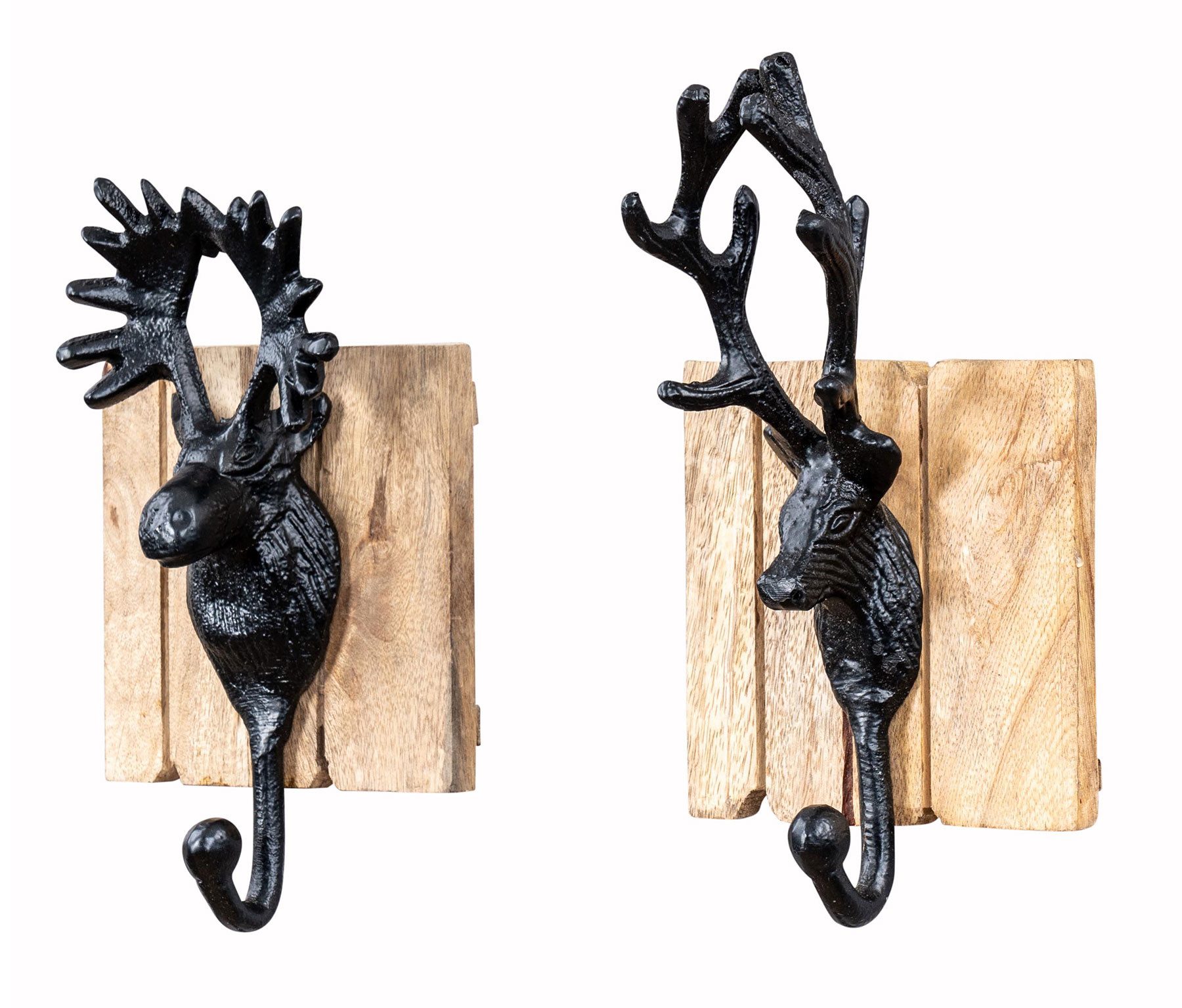 Levandeo® Garderobenhaken, 2er Set Kleiderhaken Hirsch Natur Schwarz Garder günstig online kaufen