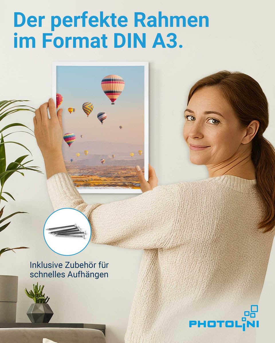 PHOTOLINI Bilderrahmen modern mit bruchsicherem Acrylglas, Holz MDF für Fotos & Poster, für 1 Bilder (1 Einzelrahmen), Posterrahmen A3 30x42 cm zum Aufhängen