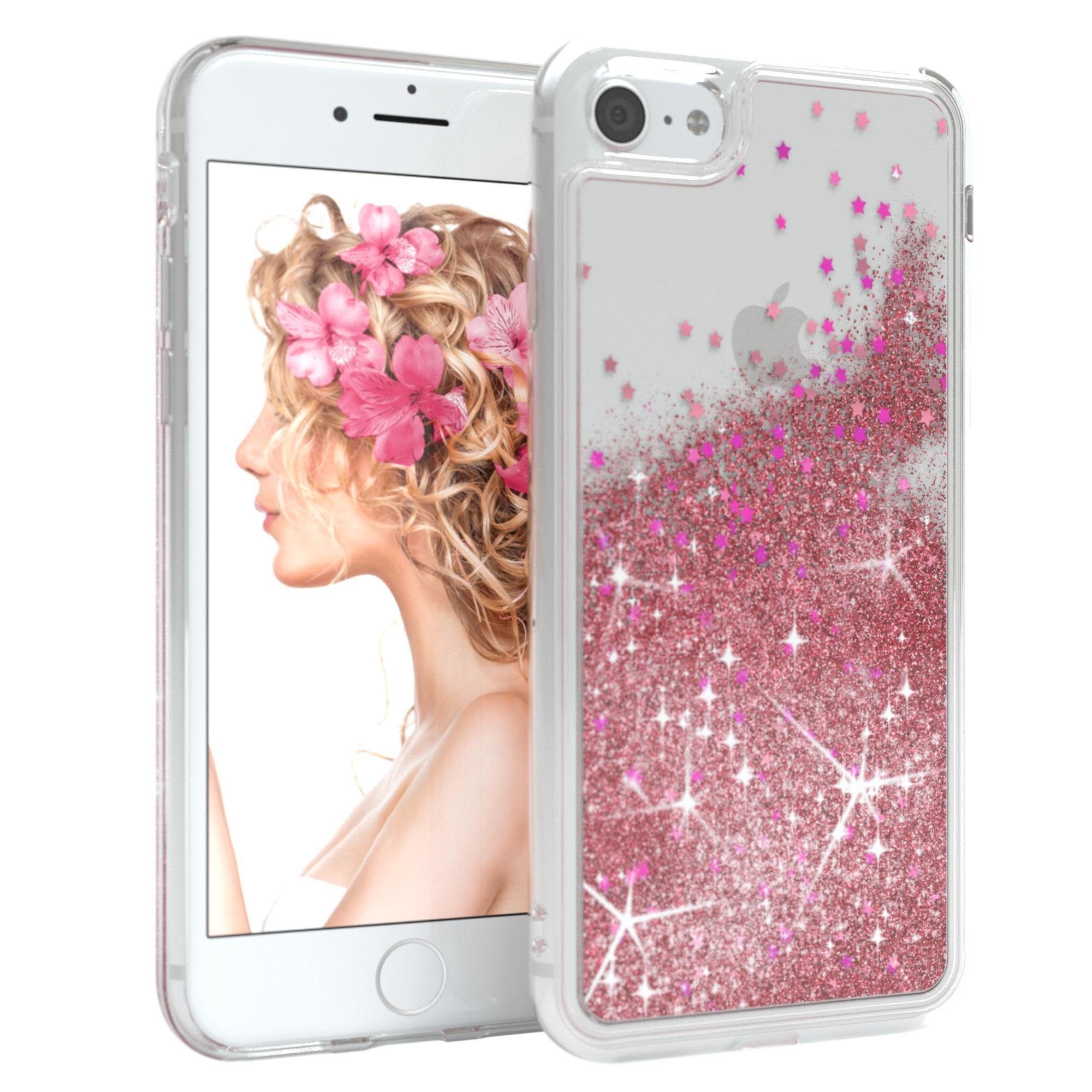EAZY CASE Handyhülle Glittery Case für iPhone SE 2022/2020 iPhone 8/7 4,7 Zoll, Hülle Glitzer Flüssig durchsichtig Phone Case stoßfestes Etui Rosa