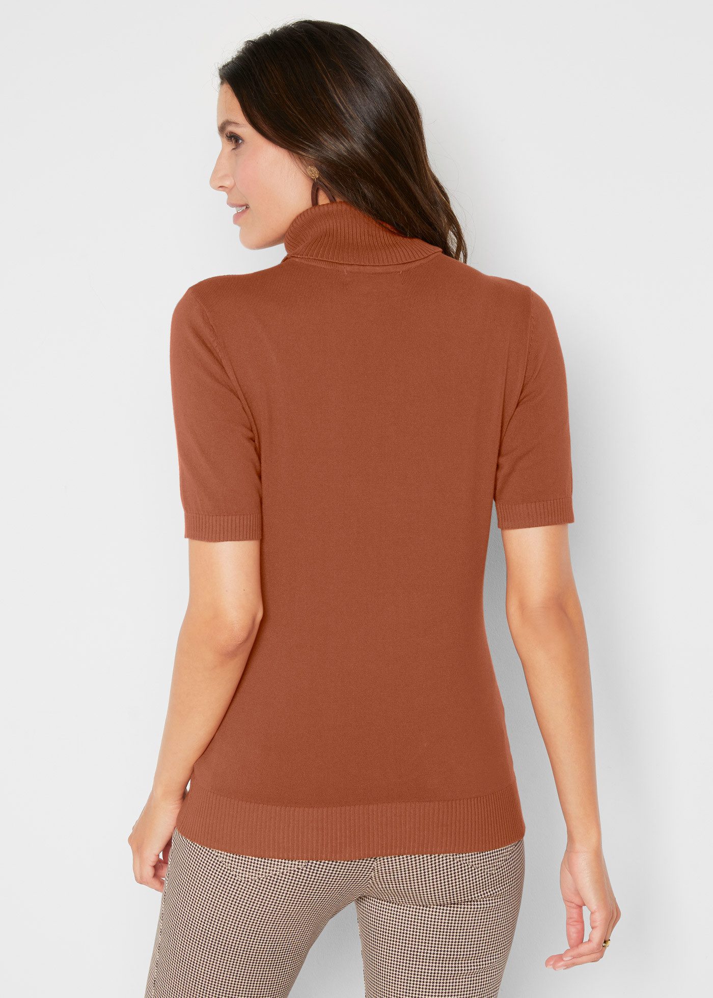 bonprix Kurzarmpullover im Feinstrick-Baumwoll-Mix, mit hohem Rollkragen