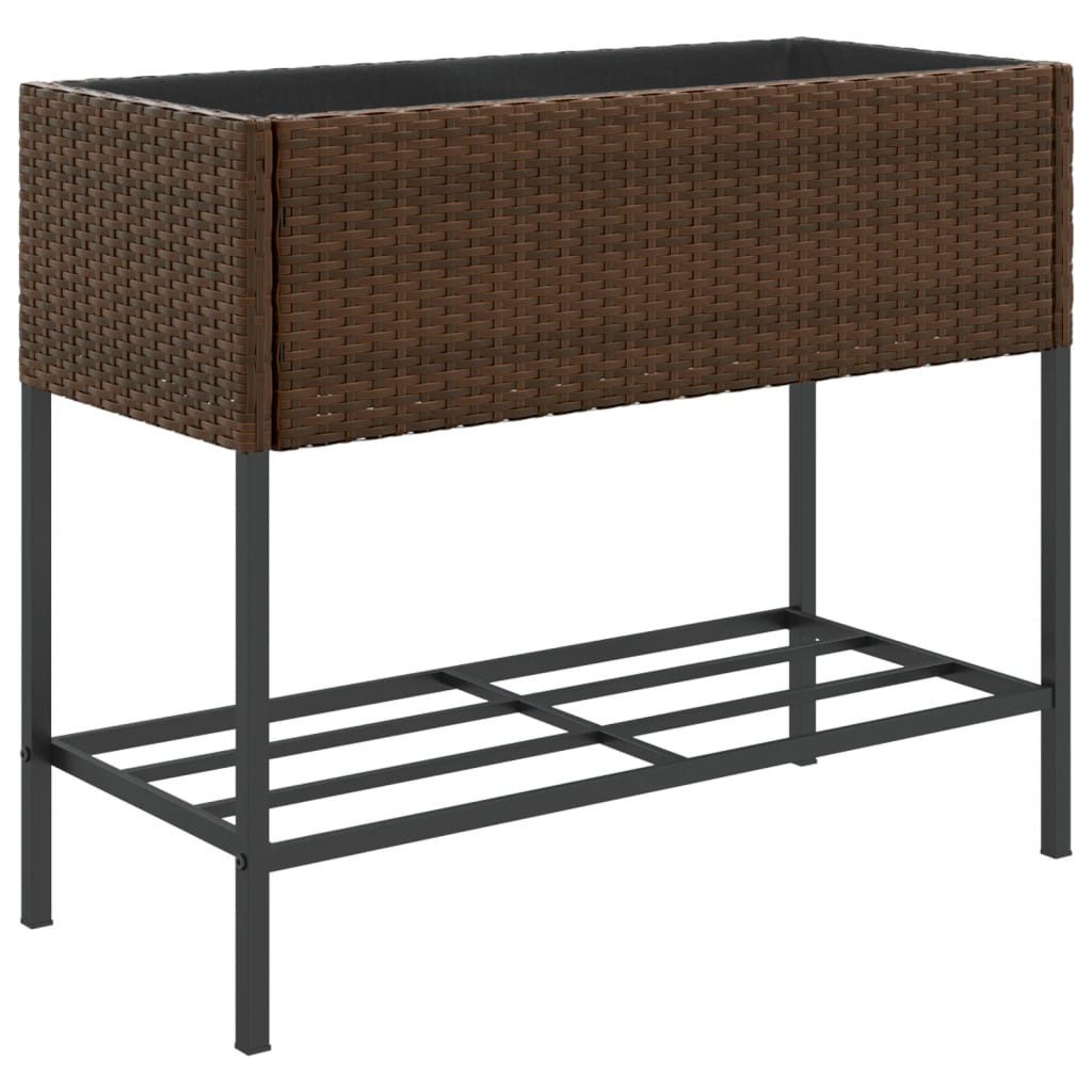 vidaXL Blumentopf Pflanzkübel mit Ablage Braun Poly Rattan (1 St)