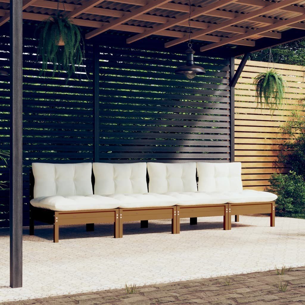 Kissen mit vidaXL Kiefer, Loungesofa Honigbraun 1 Massivholz Creme Teile 4-Sitzer-Gartensofa