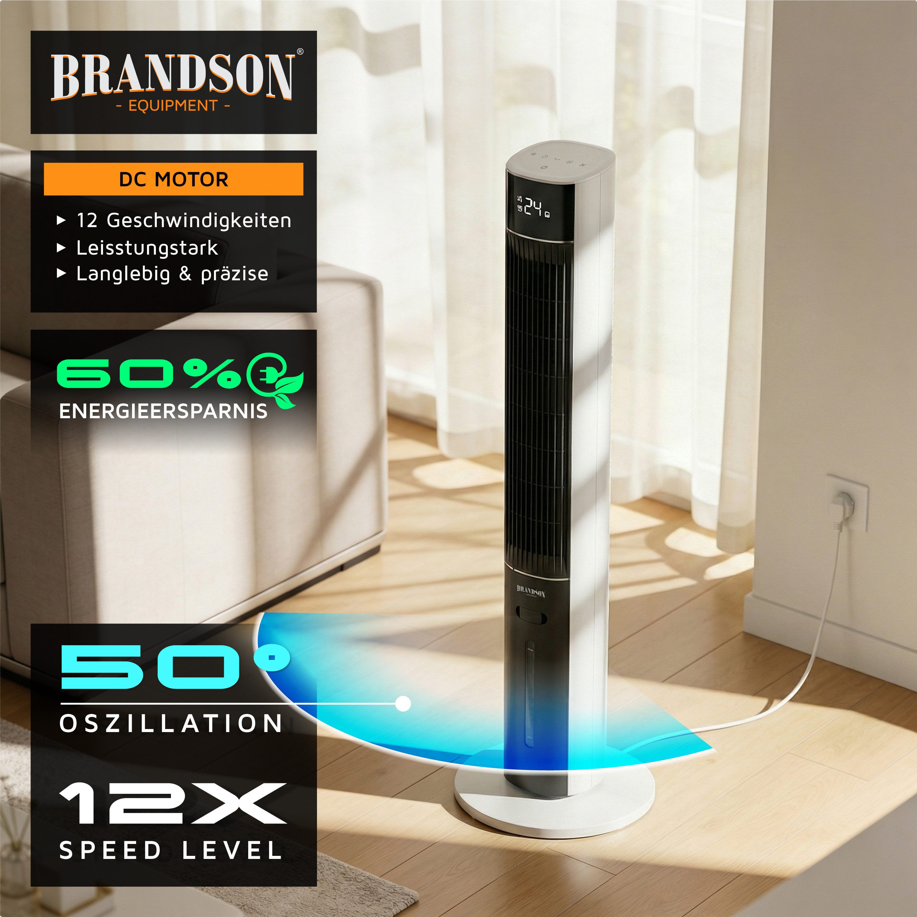 Brandson Ventilatorkombigerät Mobiler Luftkühler, 3L Wassertank, Luftbefeuchter, Verdunstungskühler, Sieger Life & Living Award 2026, 3 Modi, Autostopp, Timer, Lüfter 40W