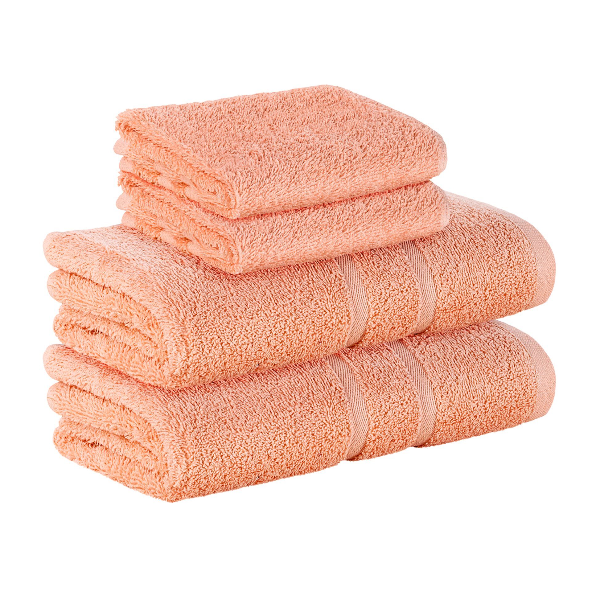 StickandShine Handtuch 2x Gästehandtuch 2x Handtücher als SET in verschiedenen Farben (4 Teilig) 100% Baumwolle 500 GSM Frottee 4er Handtuch Pack, 100% Baumwolle 500GSM Peach